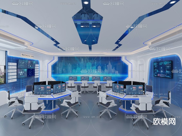 现代指挥控制室su模型下载(渲染图2)