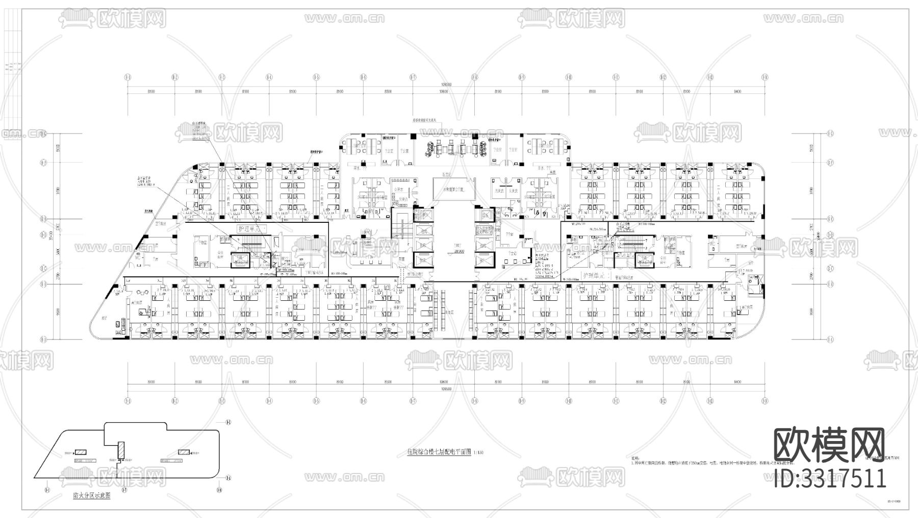 地下室 门诊楼 住院楼电气cad平面图下载（渲染图4）