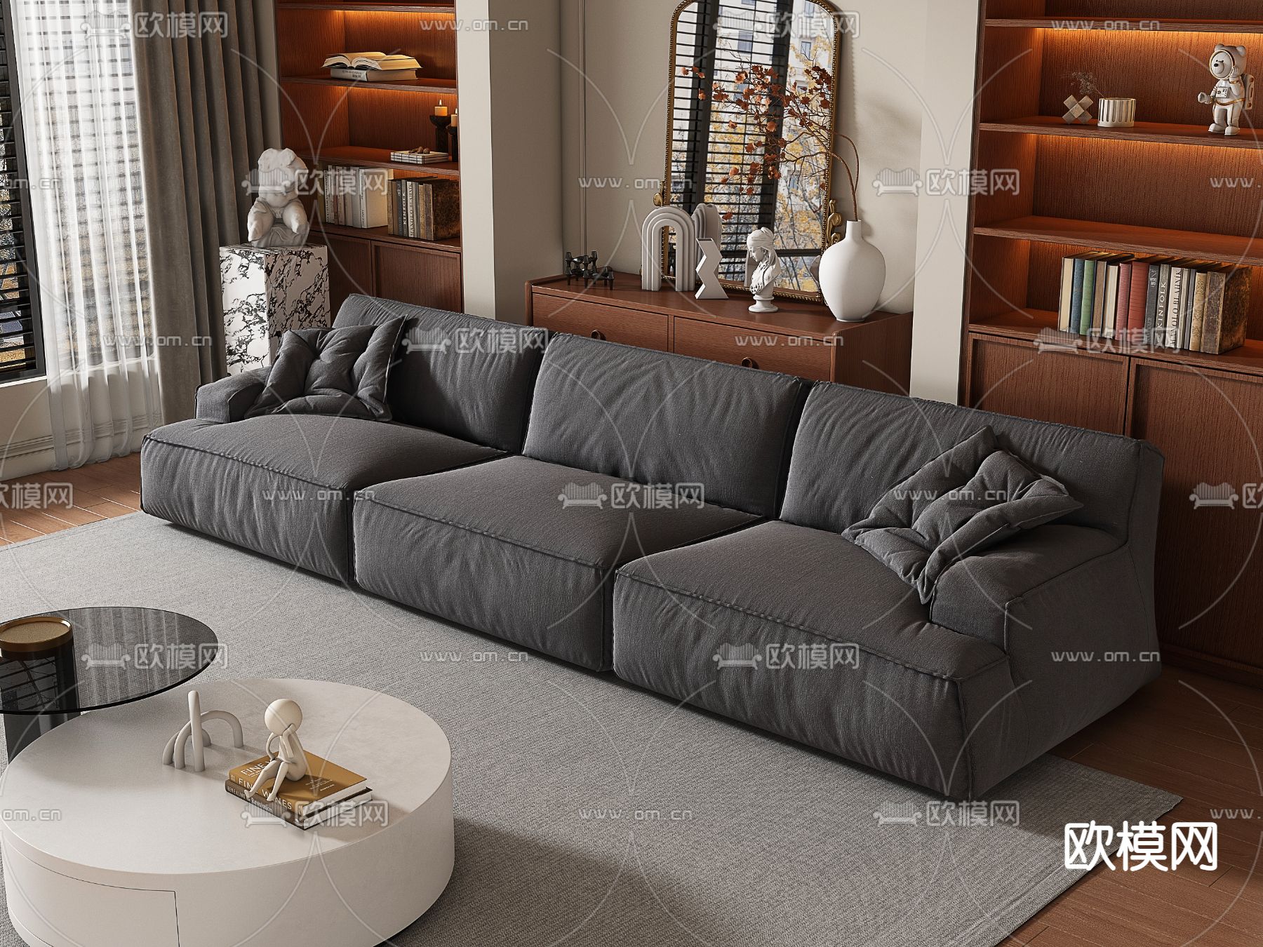 中古风休闲沙发 多人沙发3d模型下载