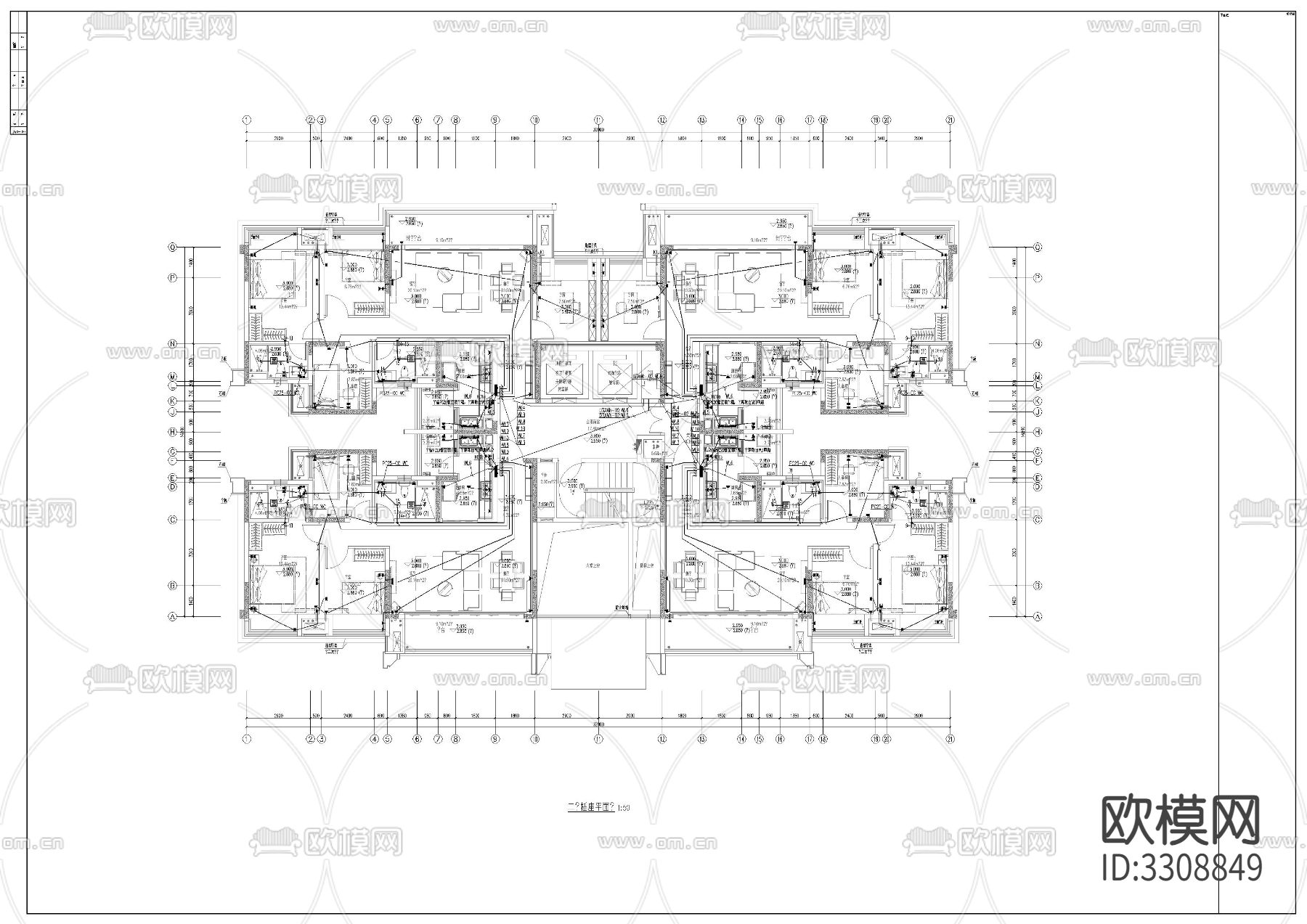 住宅楼电气cad平面图下载（渲染图5）
