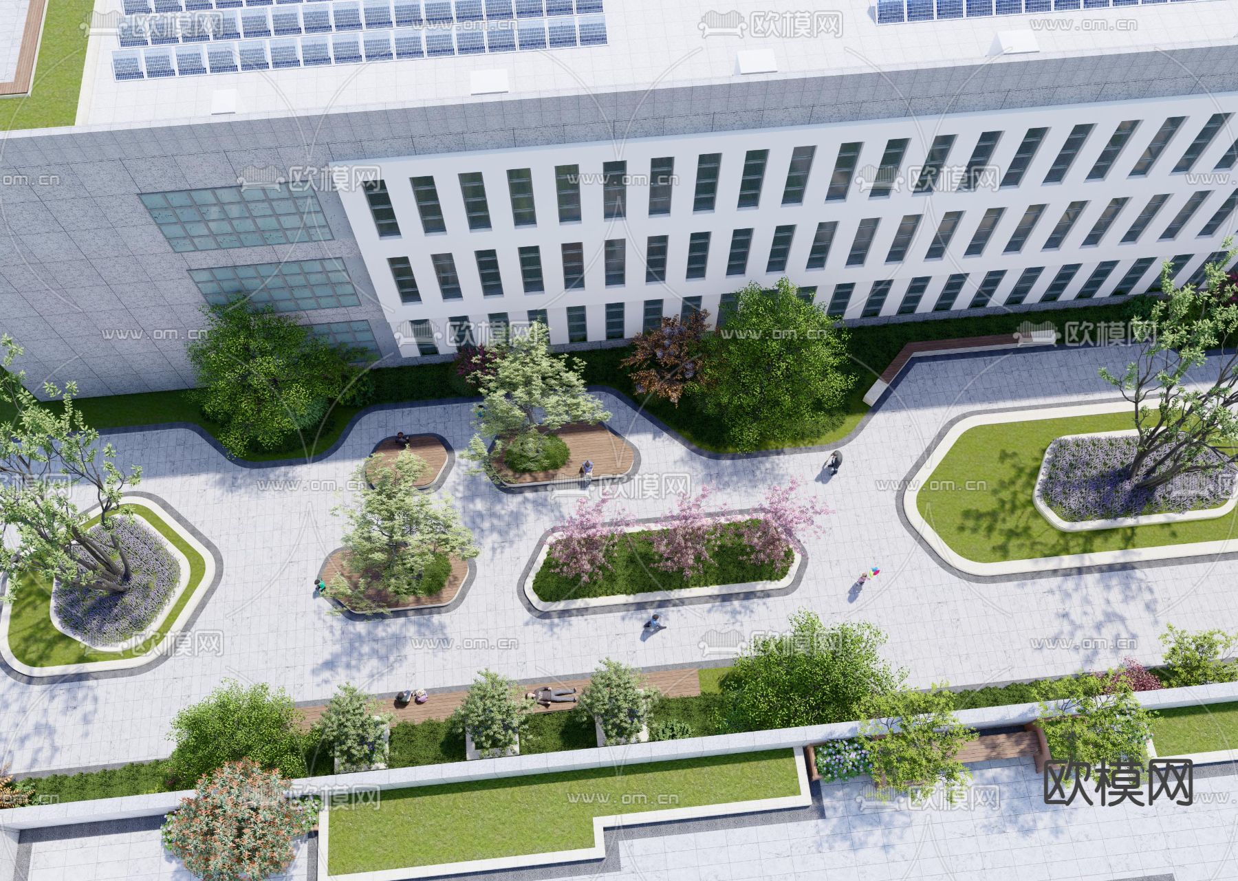 学校中庭景观su模型下载（渲染图2）