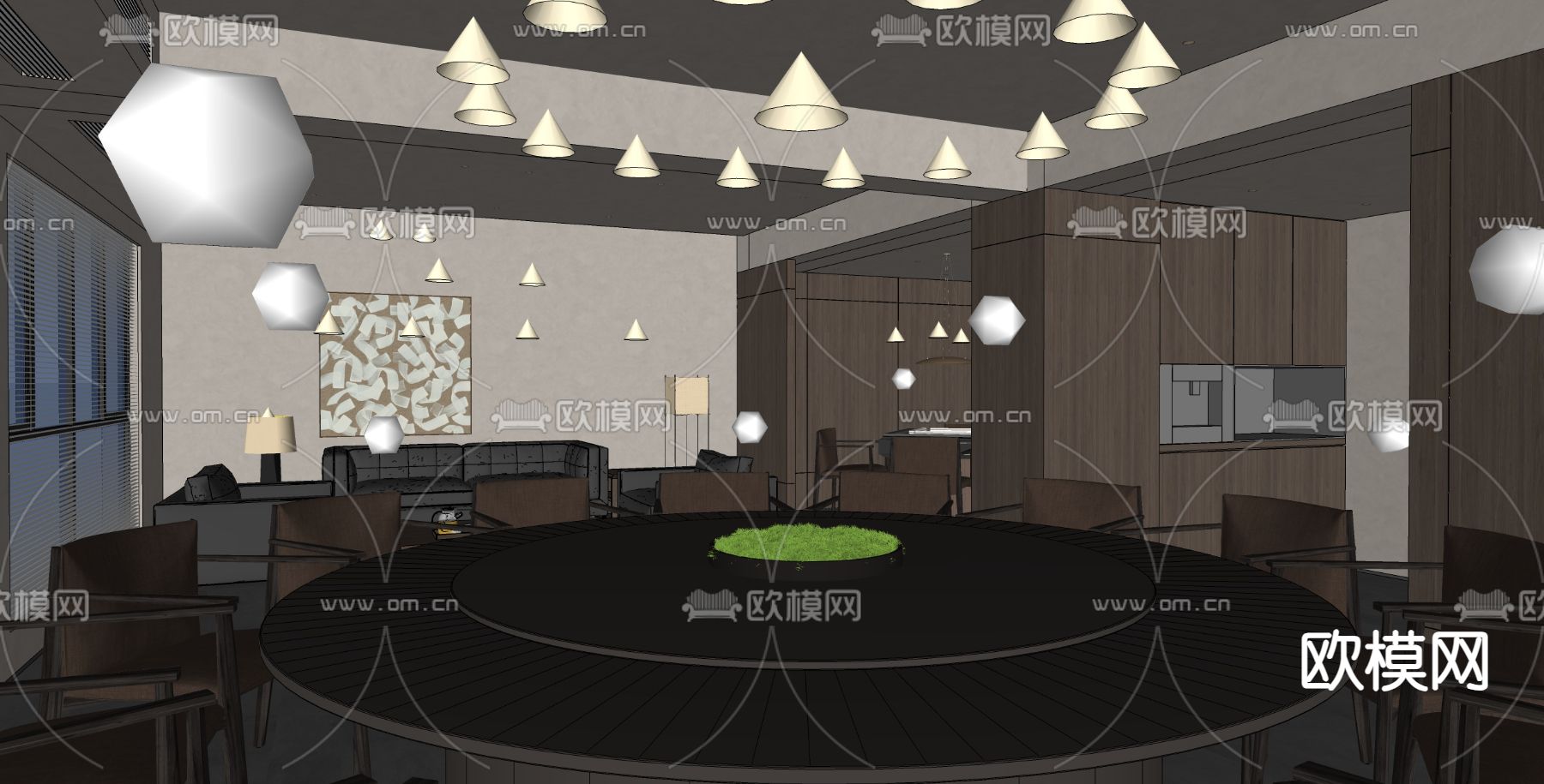 现代接待包厢su模型下载（渲染图1）