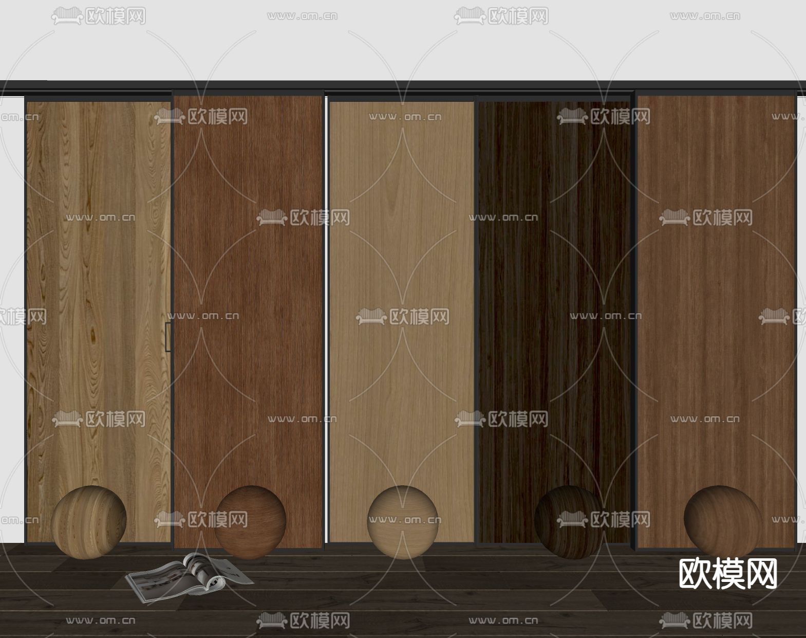 现代木饰面 护墙板su模型下载（渲染图1）