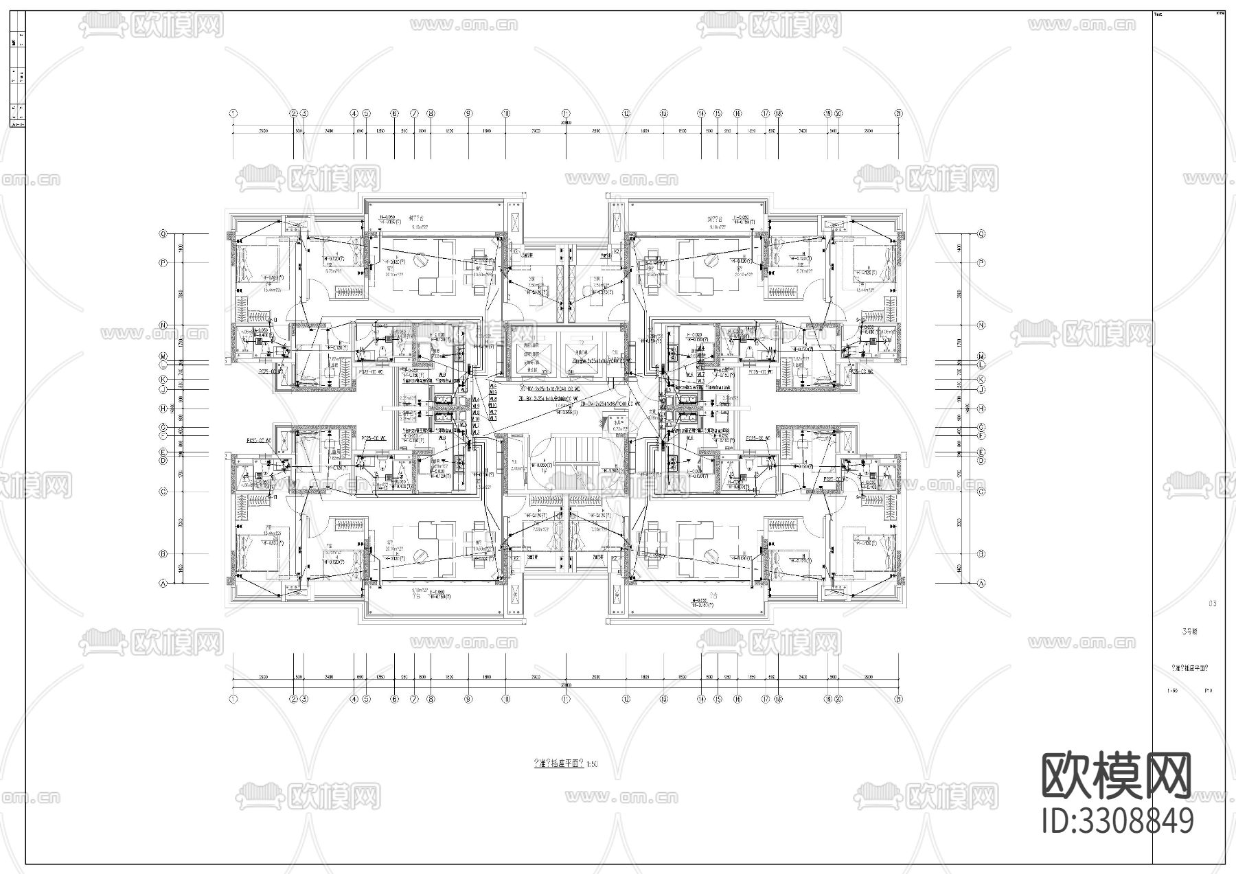 住宅楼电气cad平面图下载（渲染图6）
