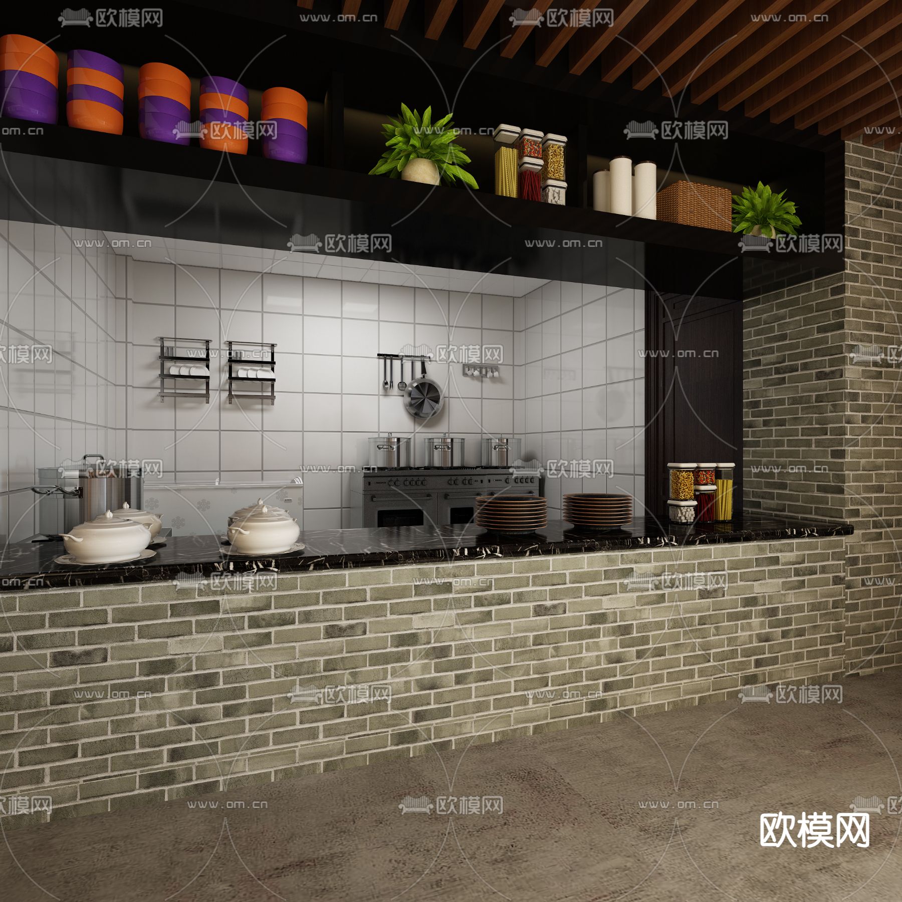 新中式 镇江锅盖面店3d模型下载（渲染图3）