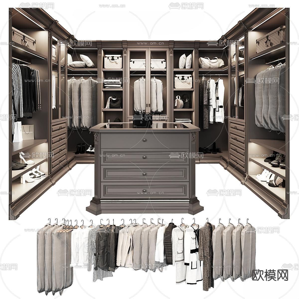 简欧衣帽间 中岛台3d模型下载（渲染图2）