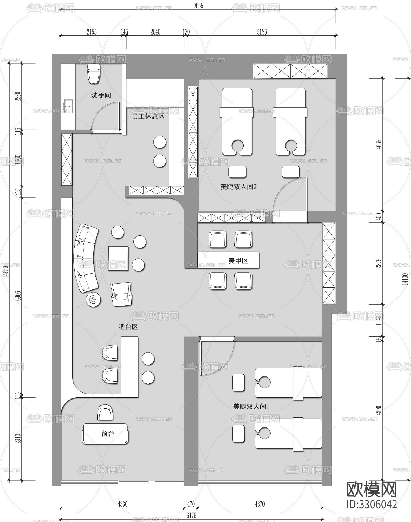 美睫美甲cad平面图下载（渲染图1）