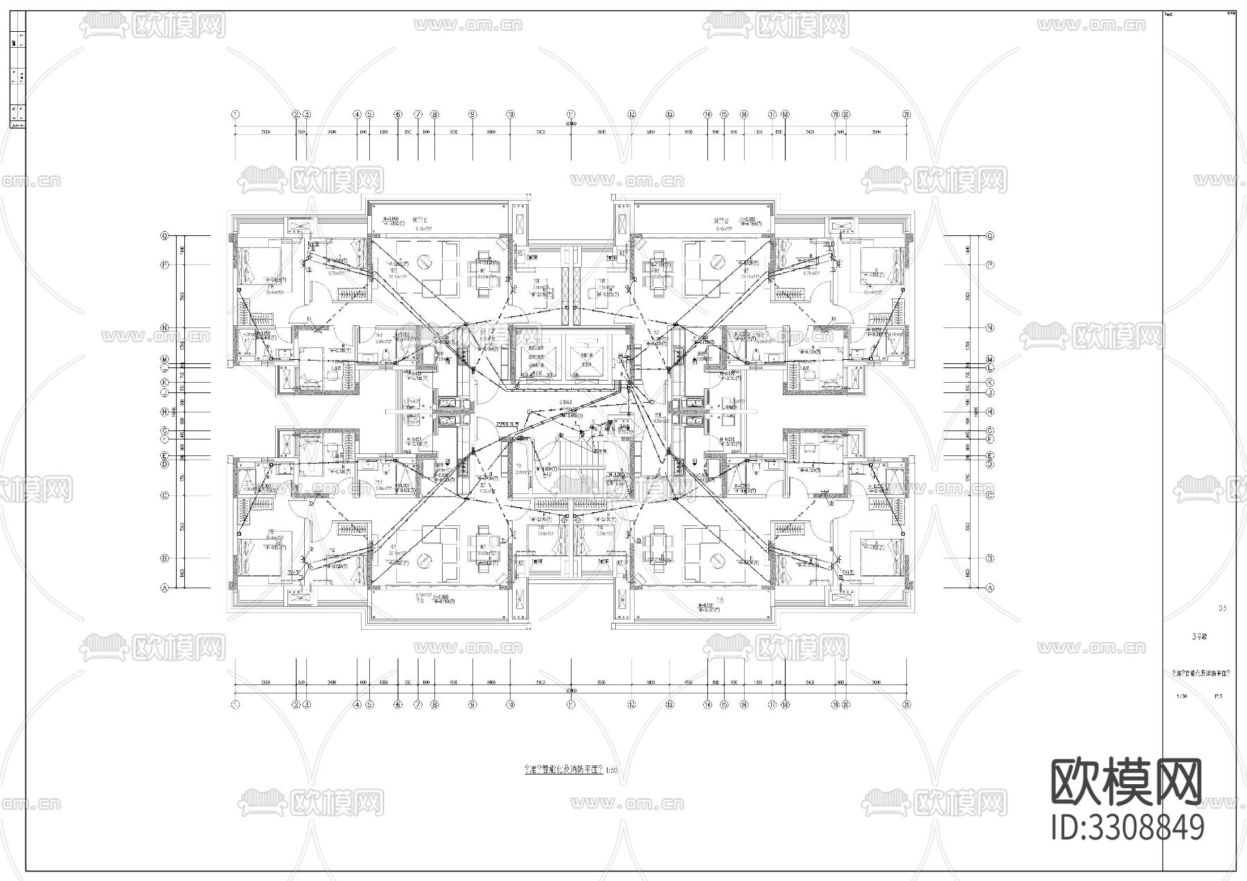 住宅楼电气cad平面图下载（渲染图2）