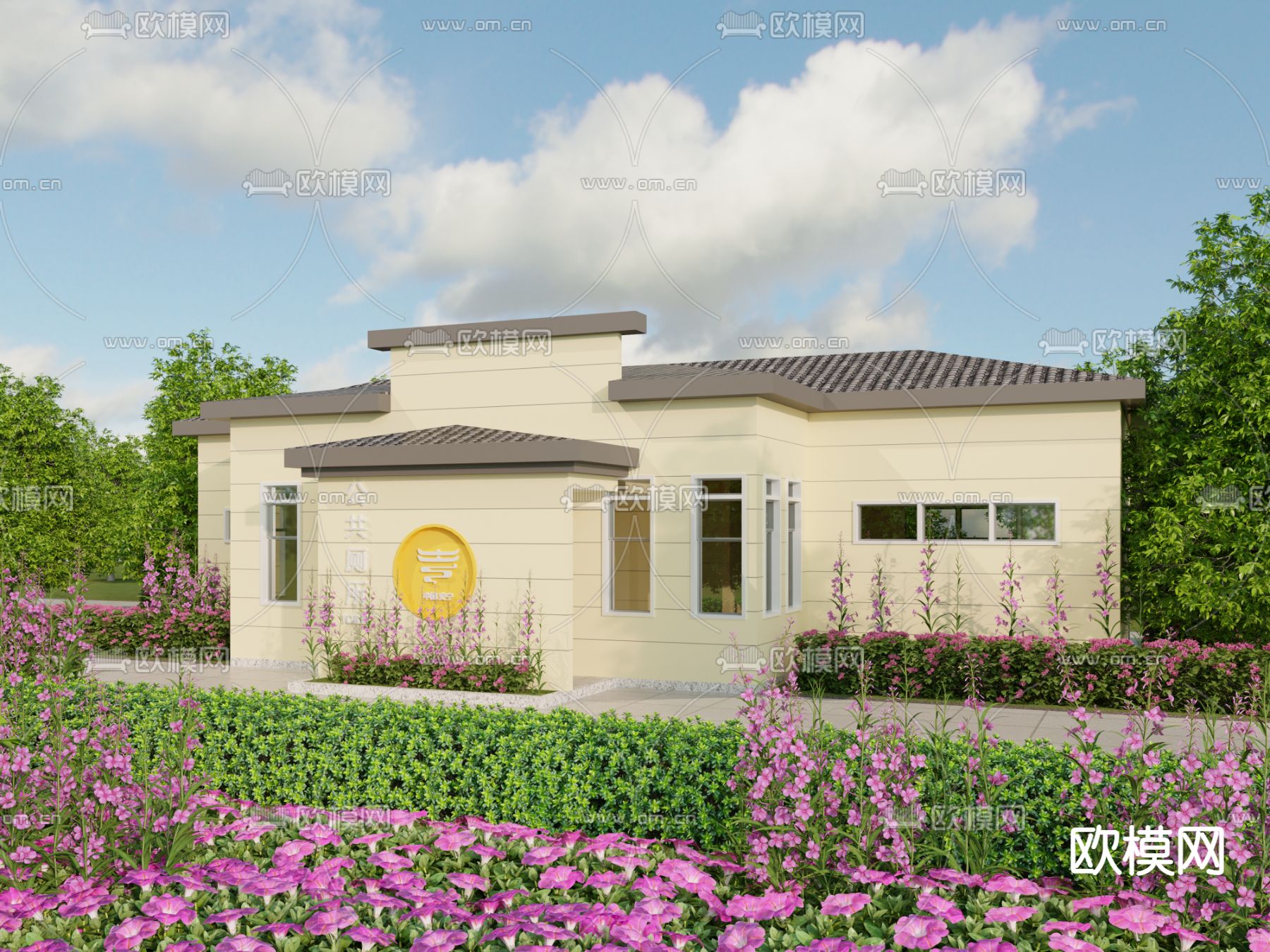 小公建 公共卫生间 建筑外观3d模型下载（渲染图1）