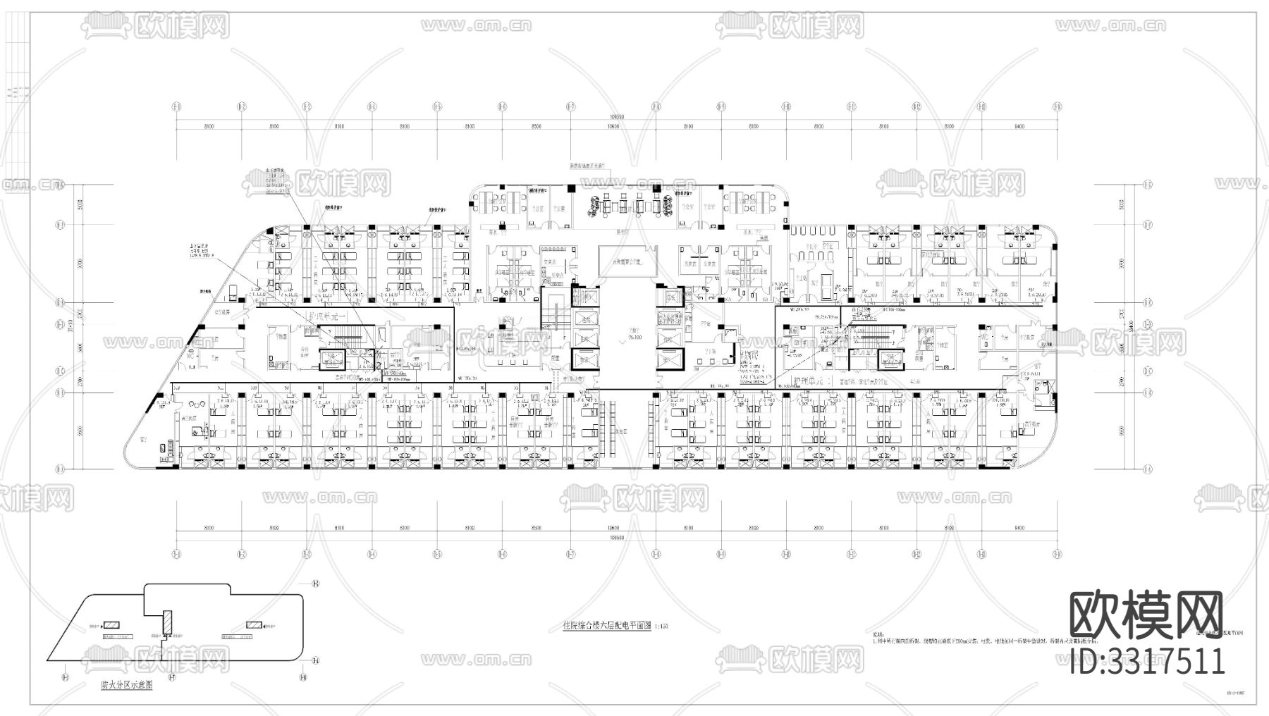 地下室 门诊楼 住院楼电气cad平面图下载（渲染图5）