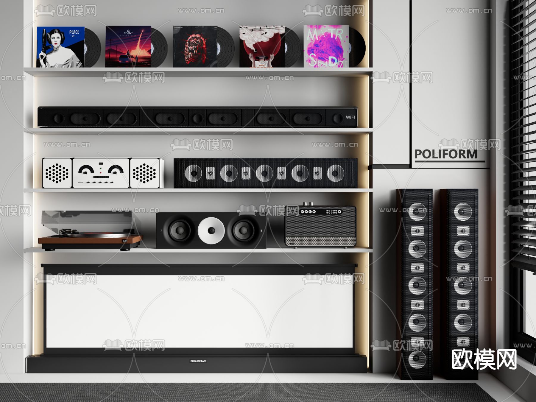 音响 立式音箱 唱片机 黑胶唱片3d模型下载