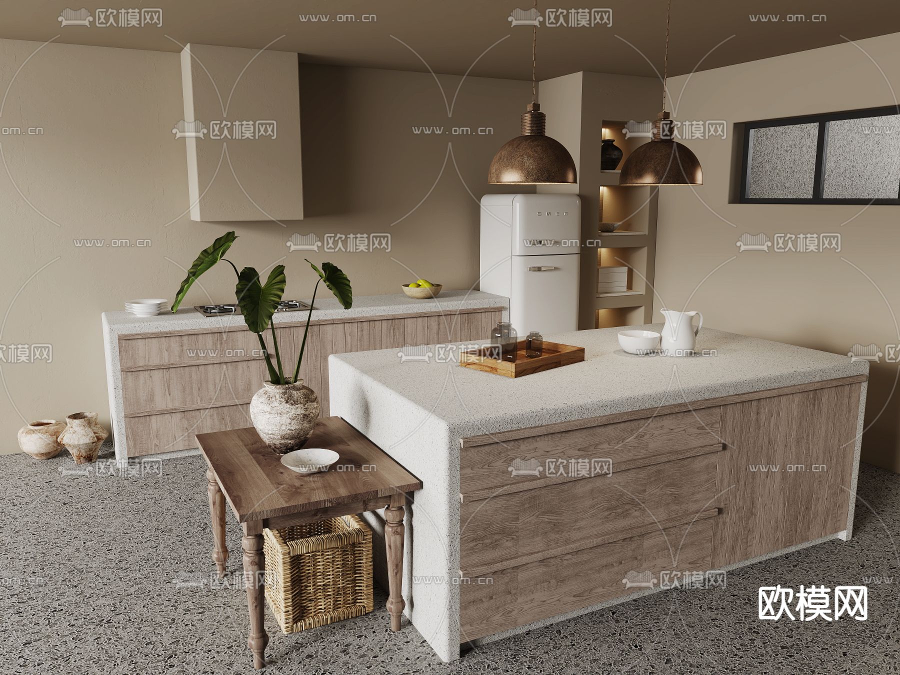 侘寂橱柜 中岛台3d模型下载