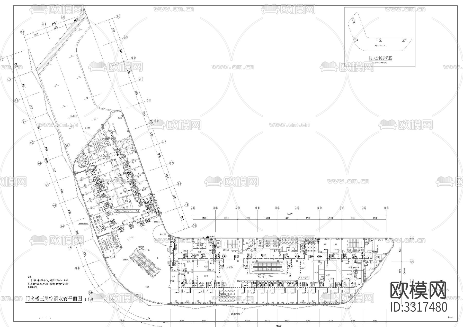 住院 门诊 地下室暖通cad平面图下载（渲染图2）