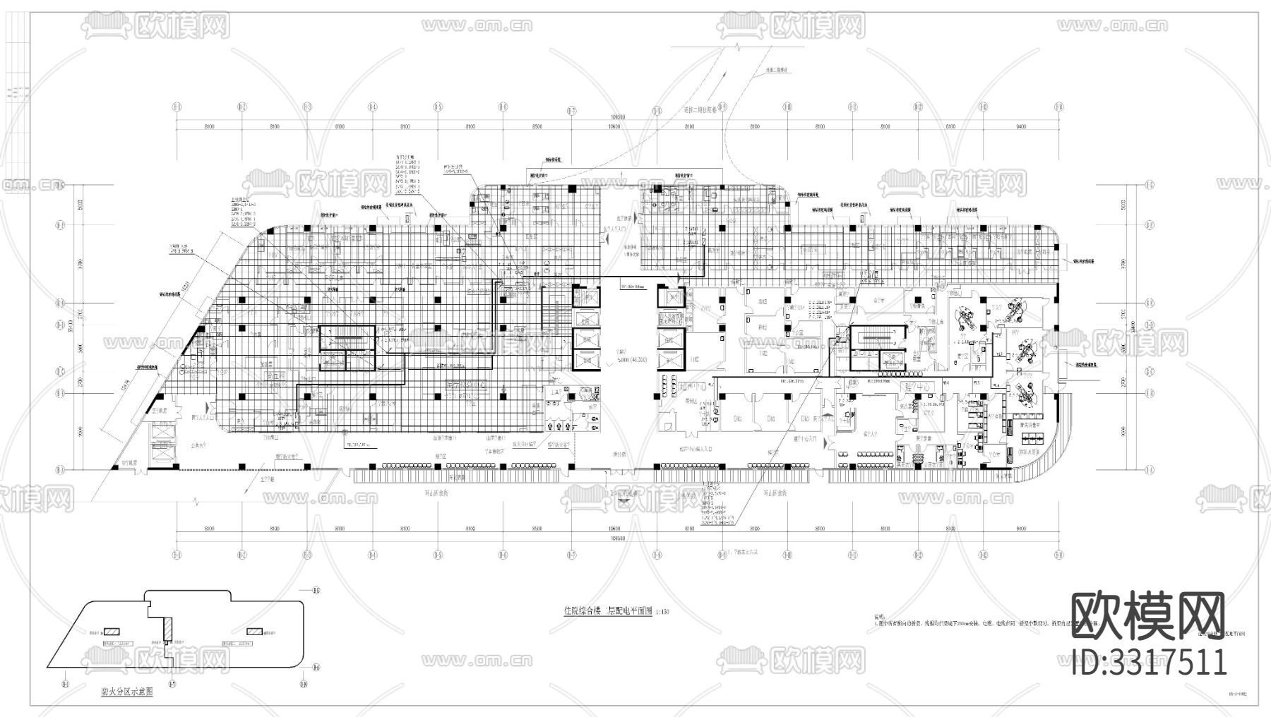 地下室 门诊楼 住院楼电气cad平面图下载（渲染图8）
