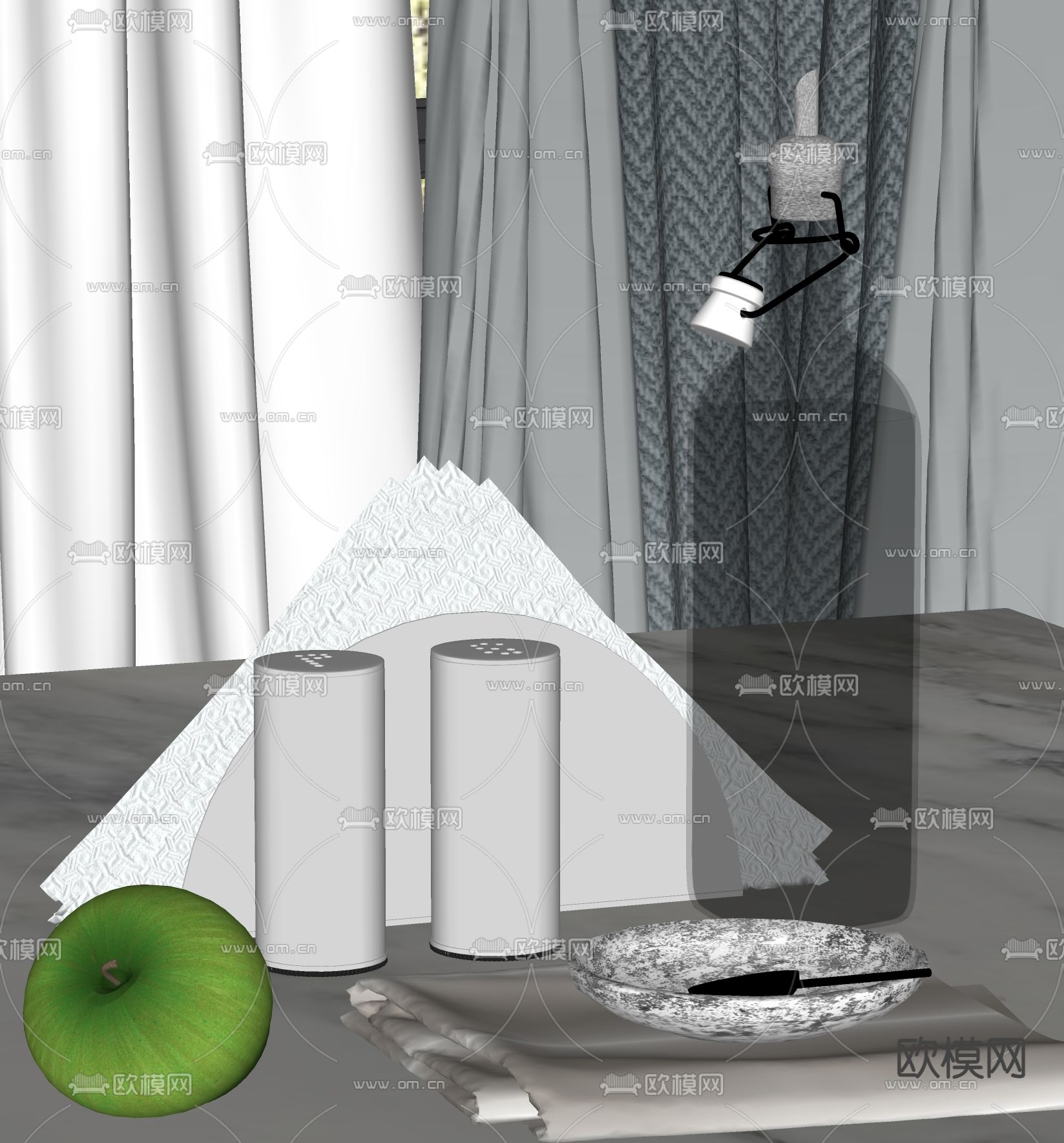 水杯 餐具 水果 托盘 摆件su模型下载（渲染图1）