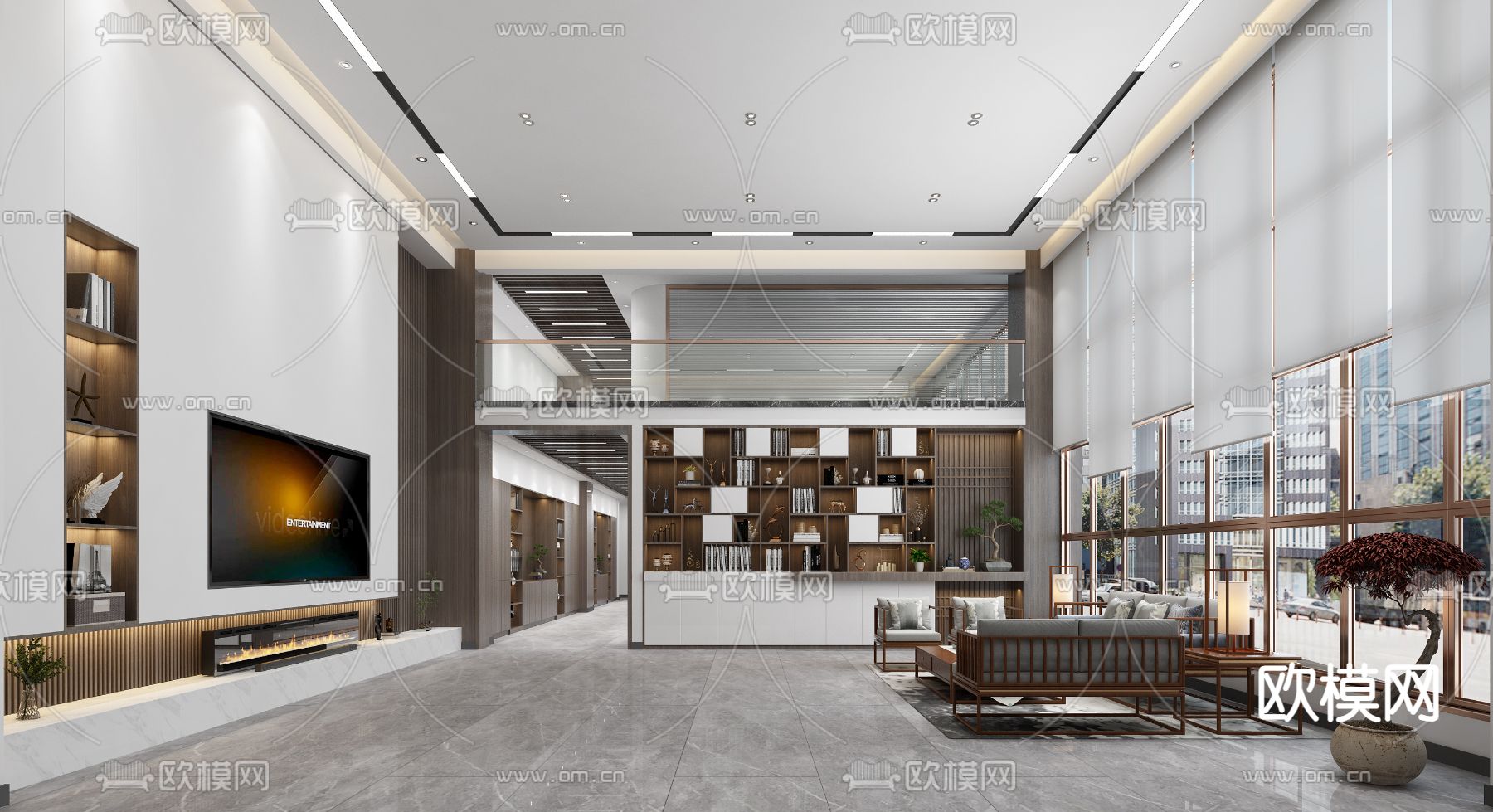 新中式公司大堂3d模型下载（渲染图1）