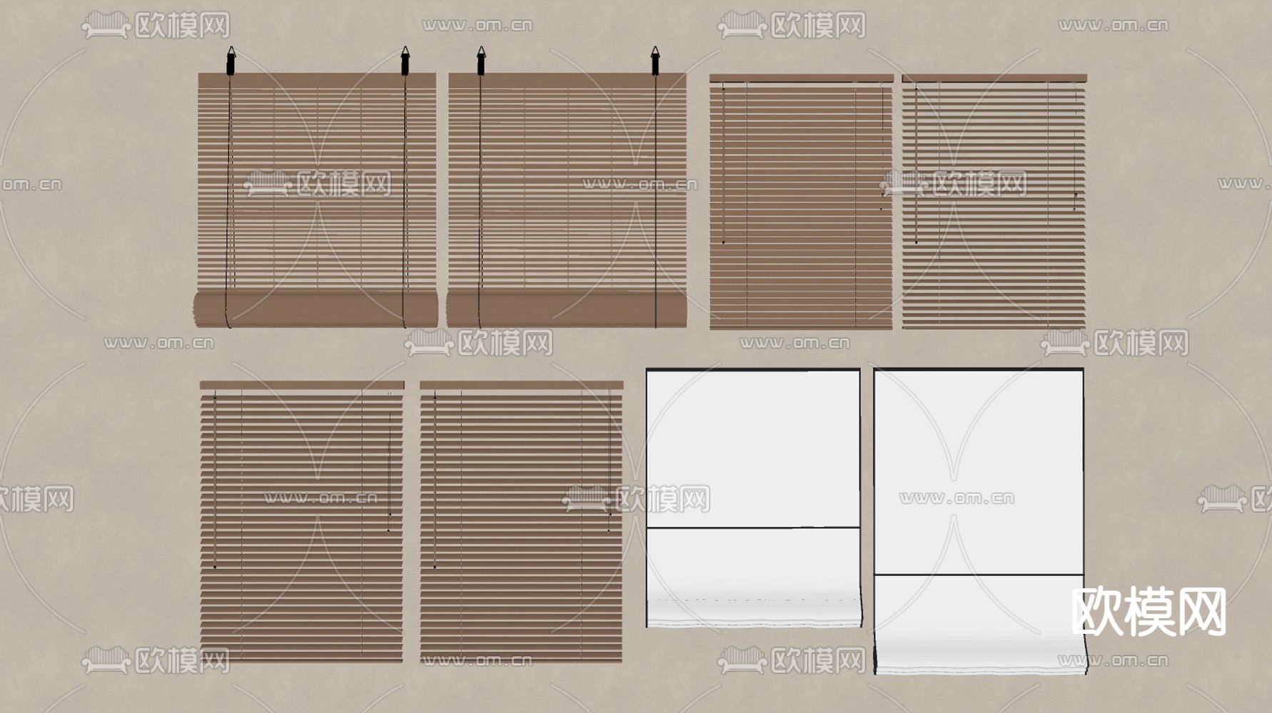 新中式百叶帘 卷帘 拉帘su模型下载（渲染图1）