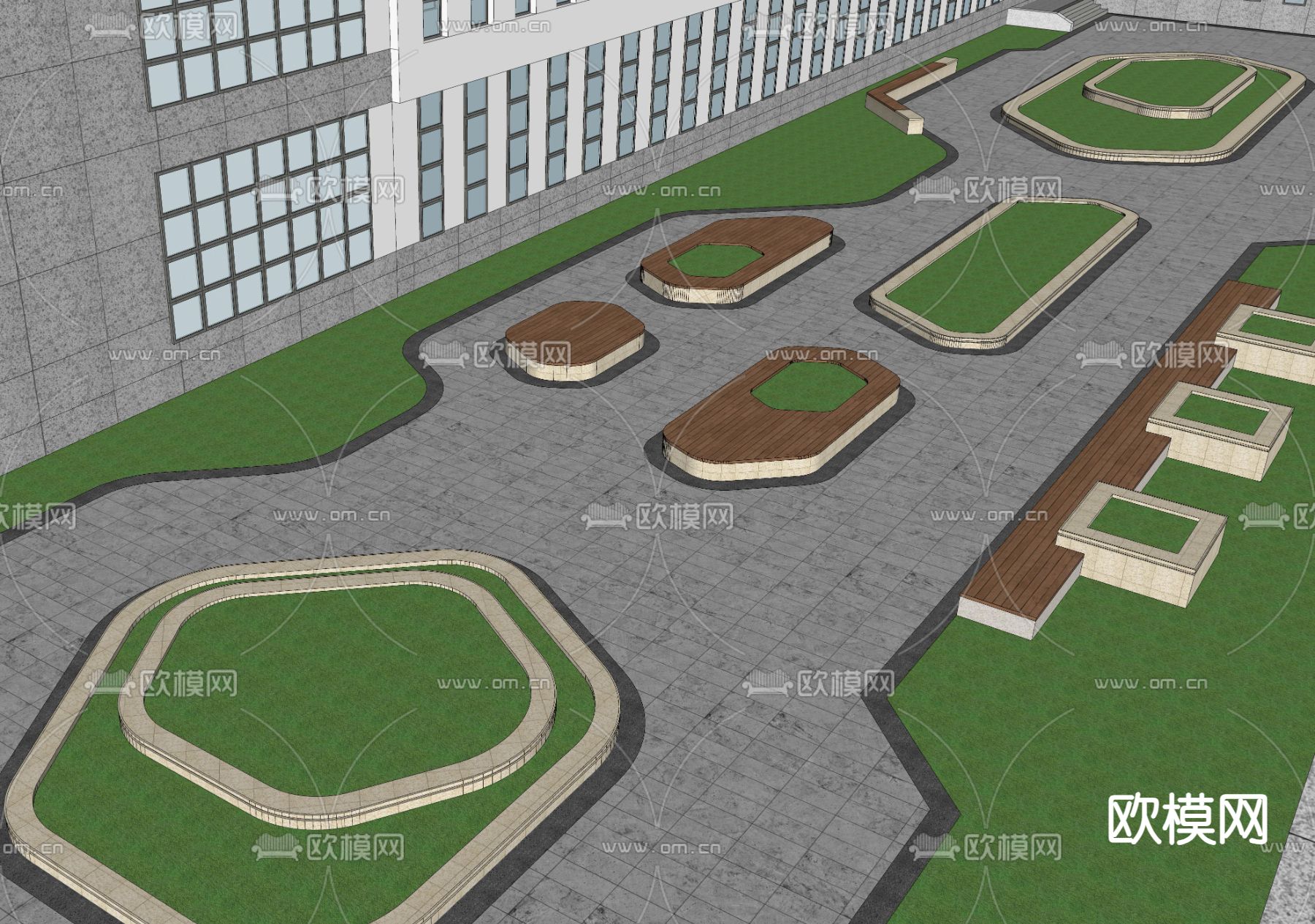学校中庭景观su模型下载（渲染图1）
