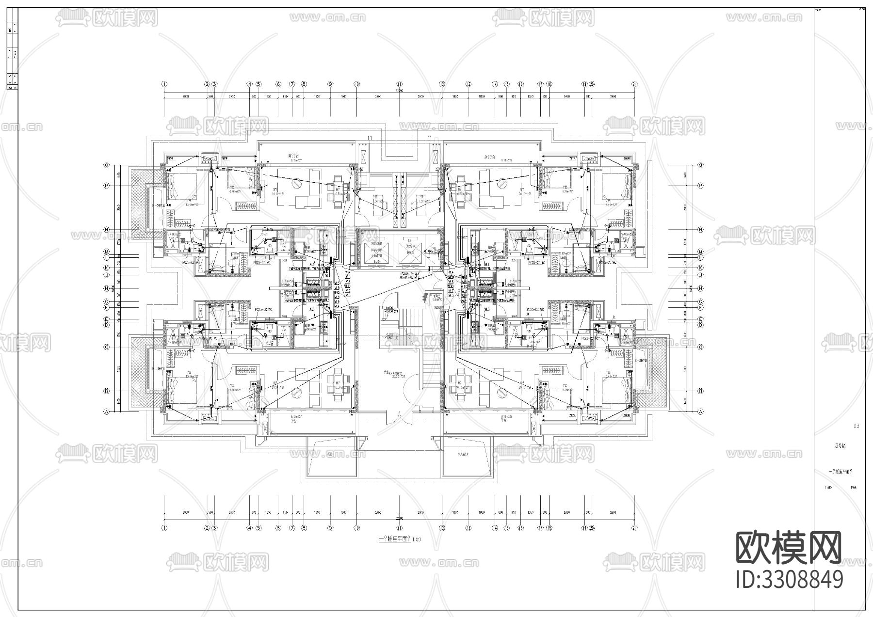 住宅楼电气cad平面图下载（渲染图4）