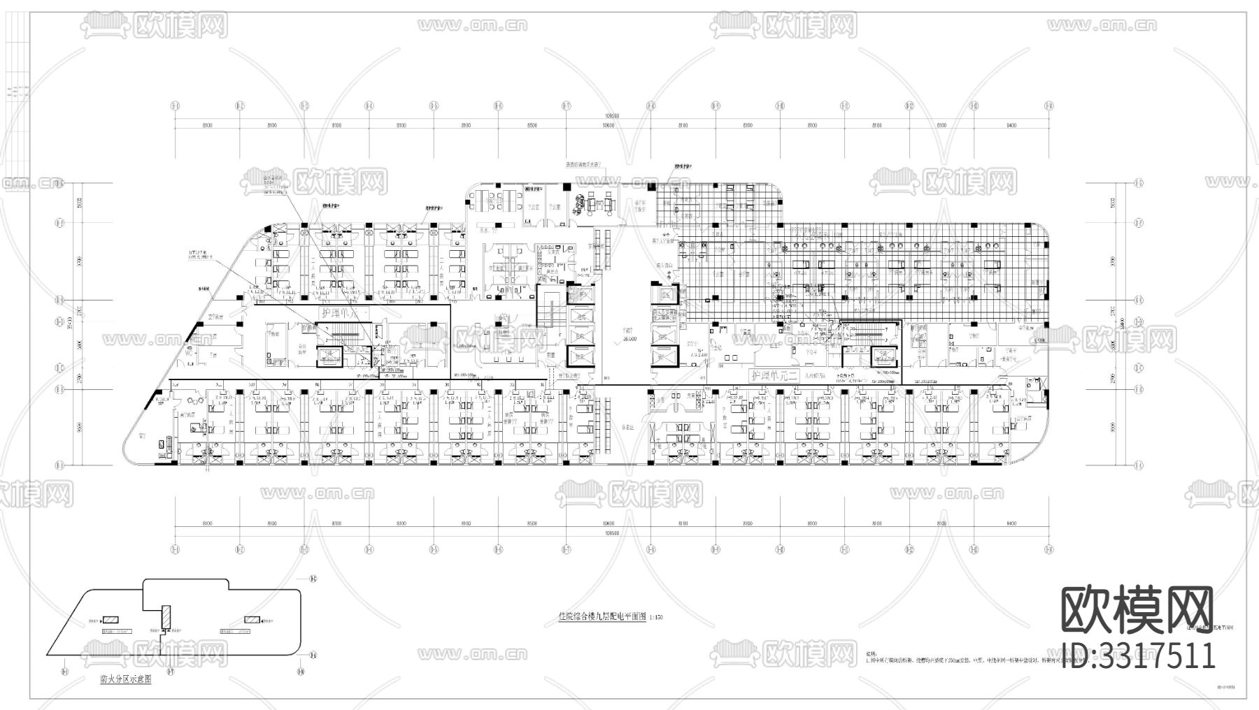 地下室 门诊楼 住院楼电气cad平面图下载（渲染图9）