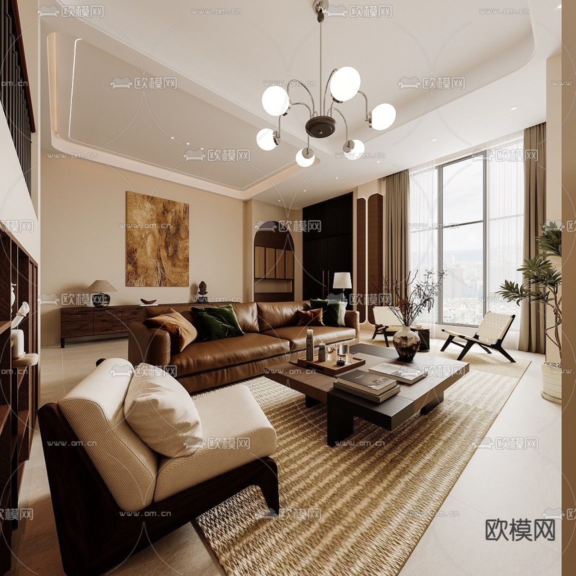 中古风 别墅客厅3d模型下载（渲染图2）