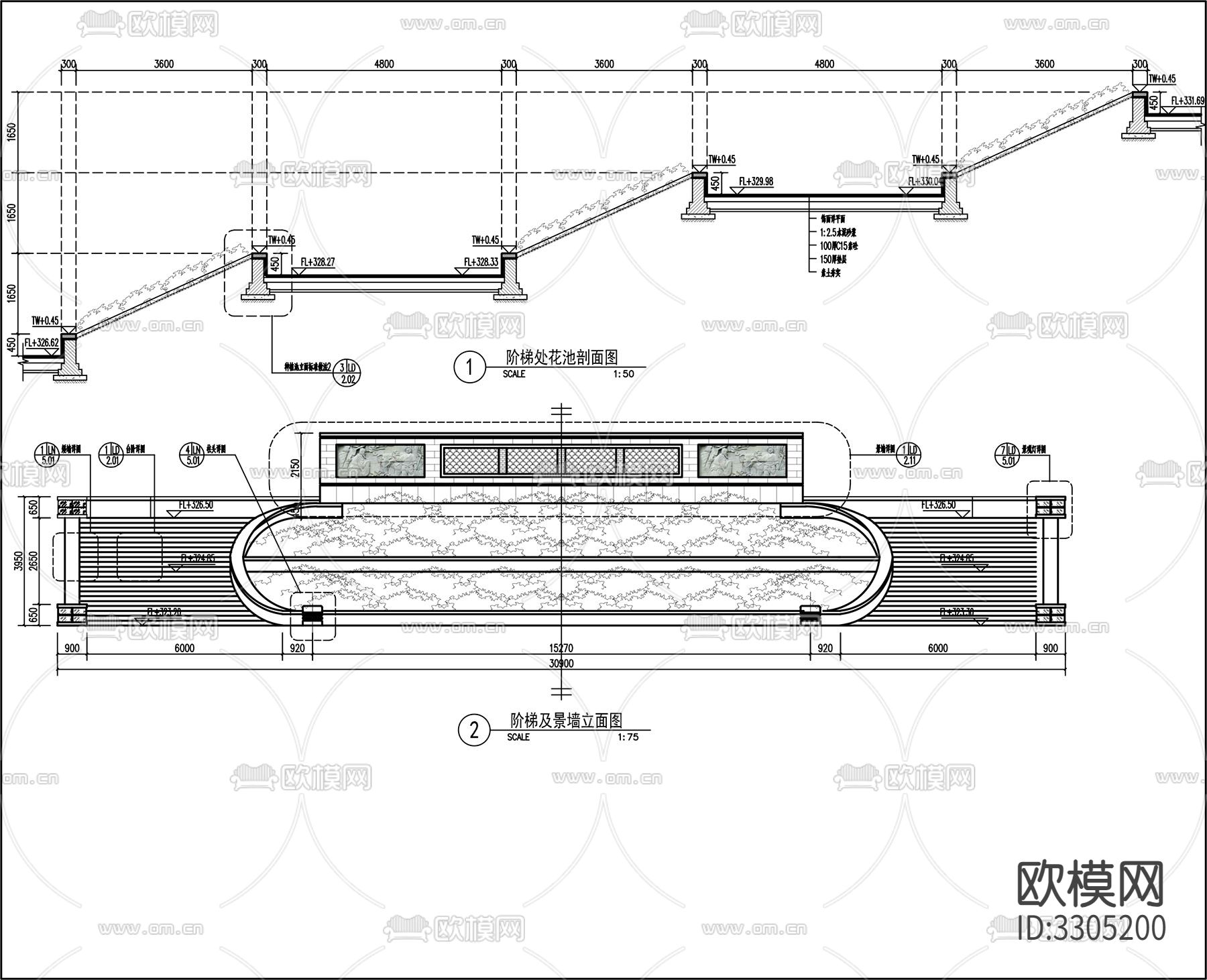 景观阶梯花池cad大样图下载