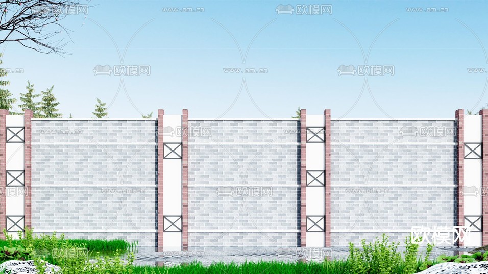 中式 围墙 围栏3d模型下载