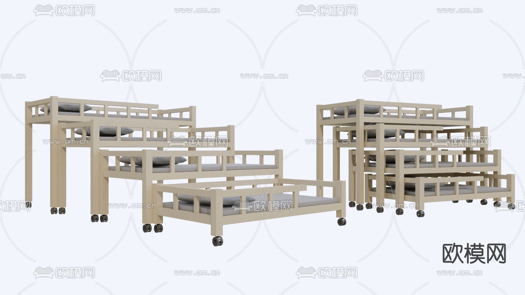 折叠推拉床su模型下载（渲染图2）