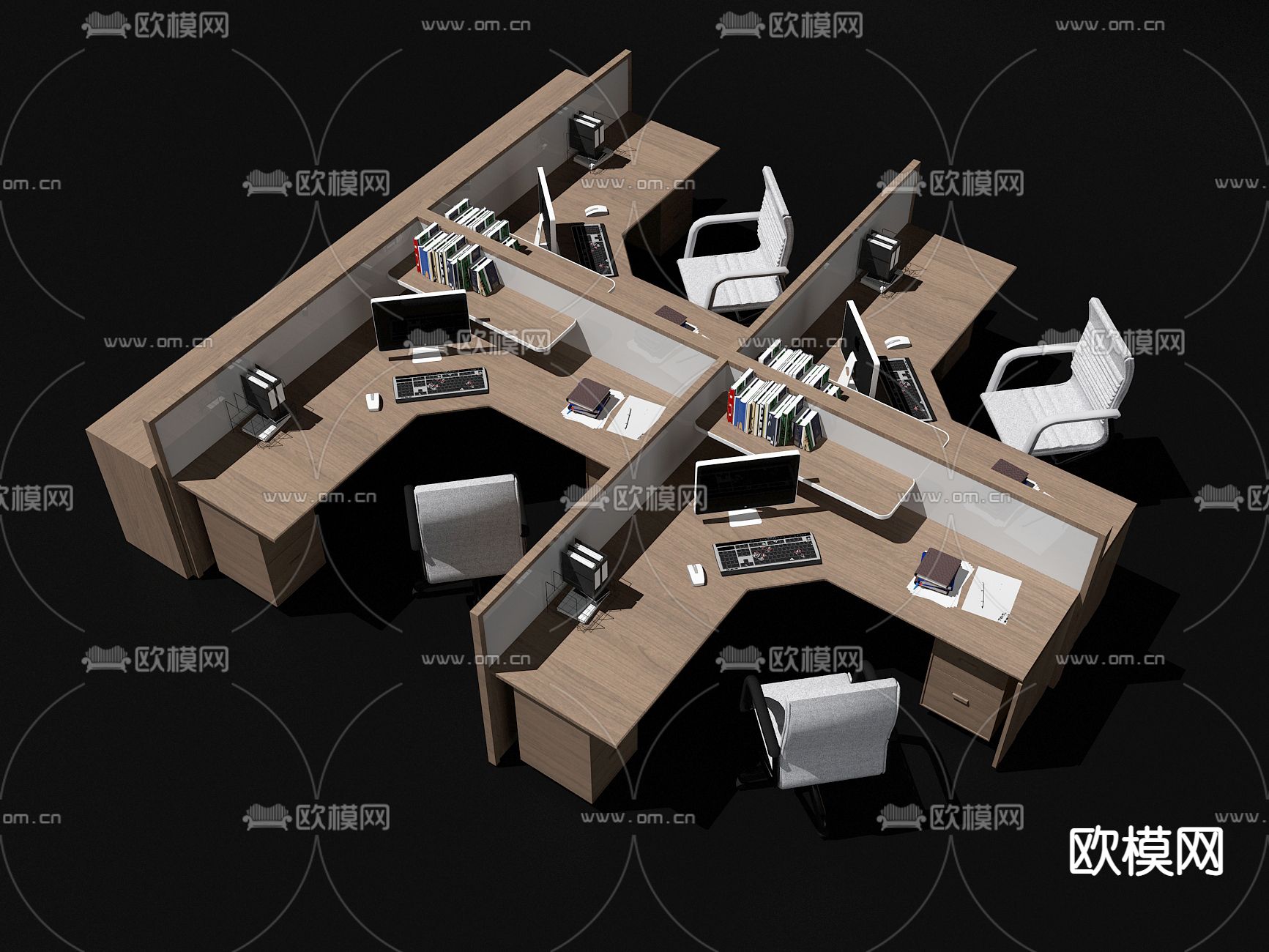 办公桌椅 工位 办公桌椅3d模型下载（渲染图1）