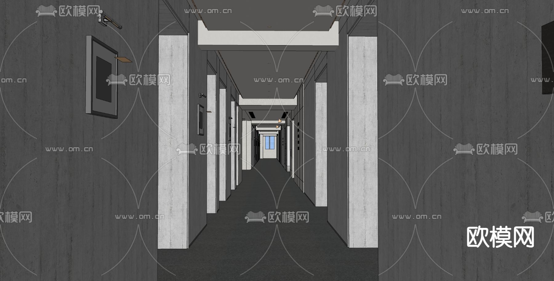 现代电梯 过道su模型下载（渲染图1）