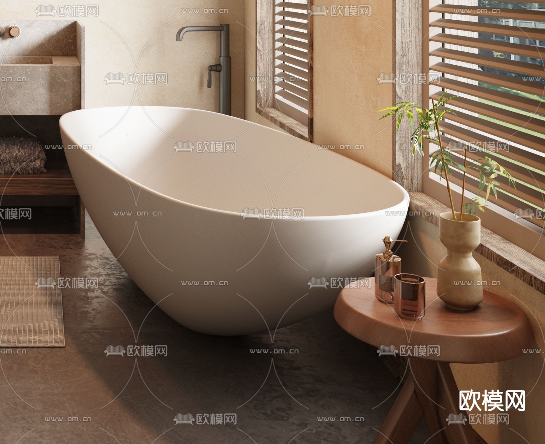 侘寂风卫生间 洗手间3d模型下载（渲染图2）