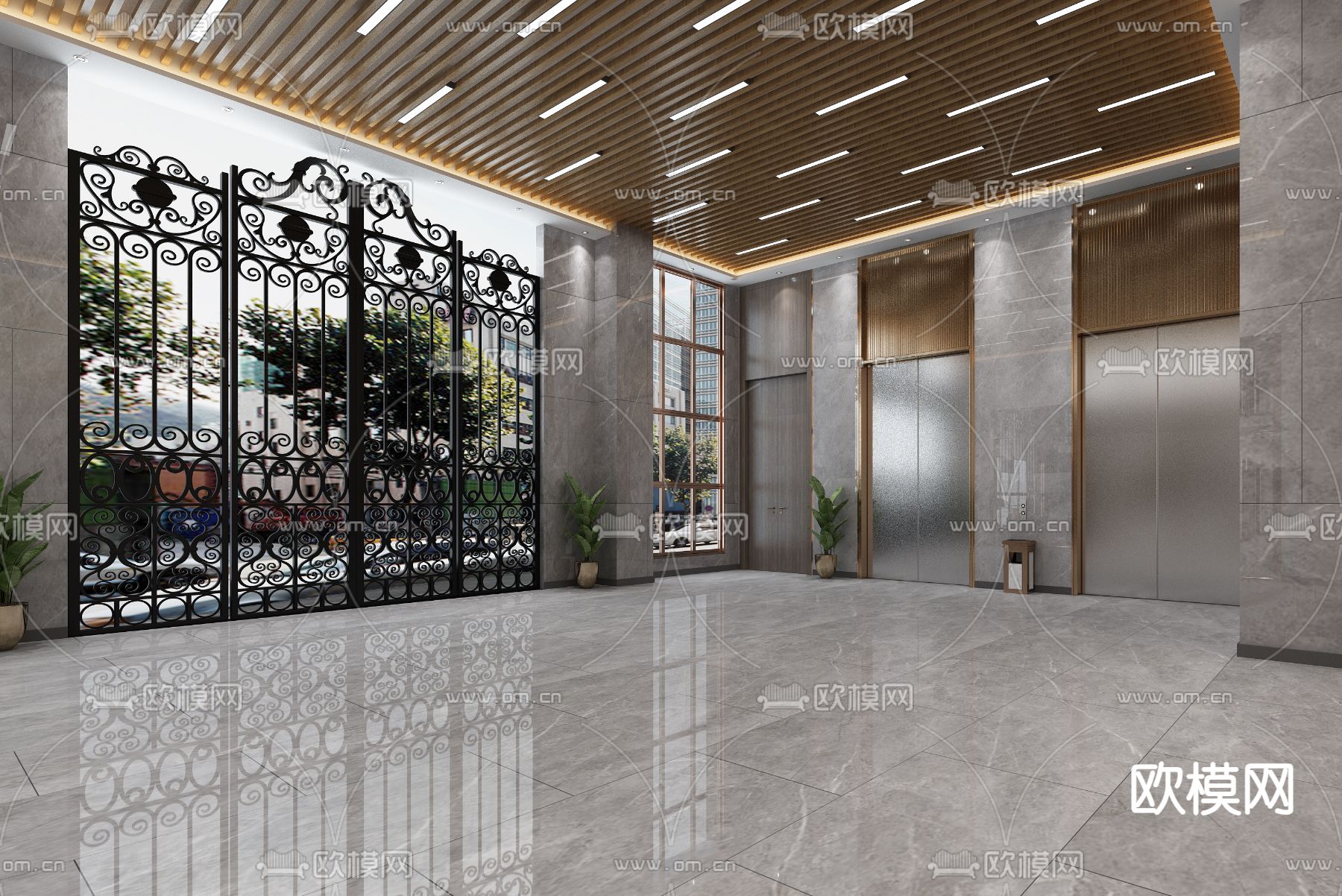 新中式公司大堂3d模型下载（渲染图3）