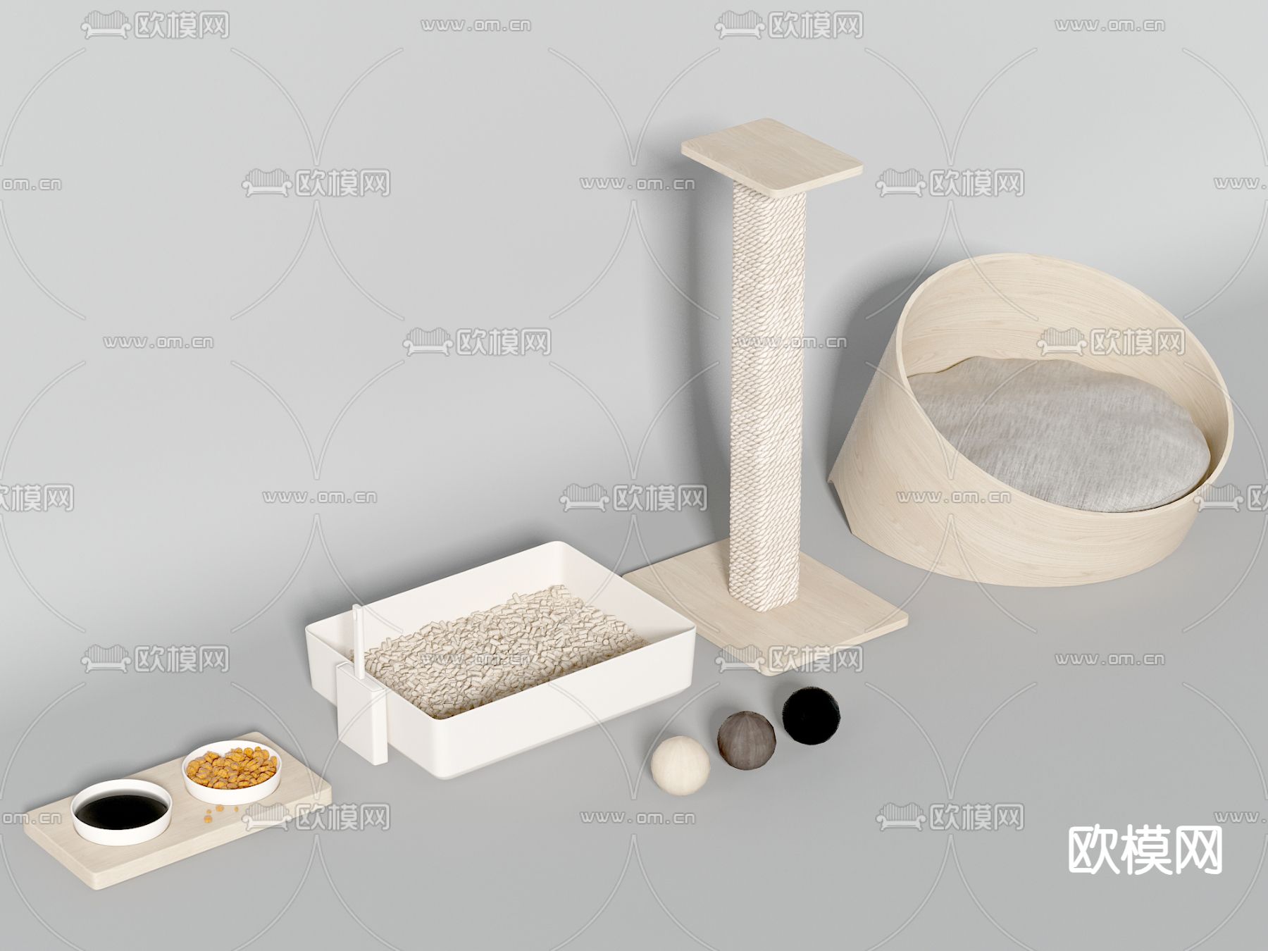 猫砂 猫粮 宠物用品3d模型下载（渲染图1）