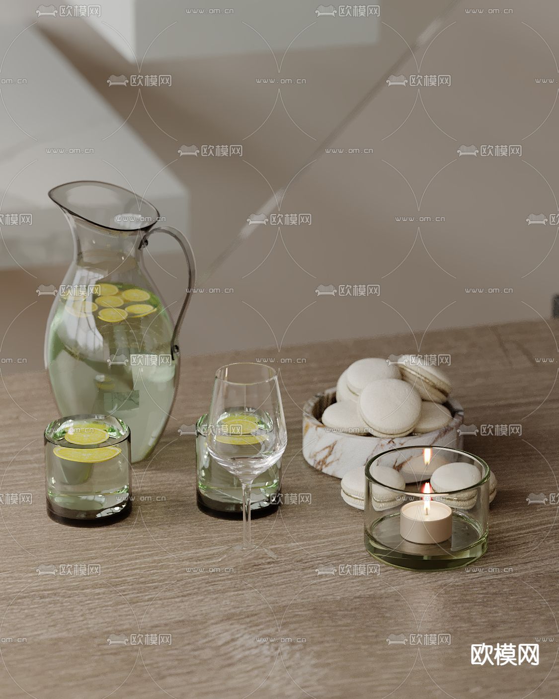 水杯 高脚杯 柠檬水su模型下载（渲染图2）