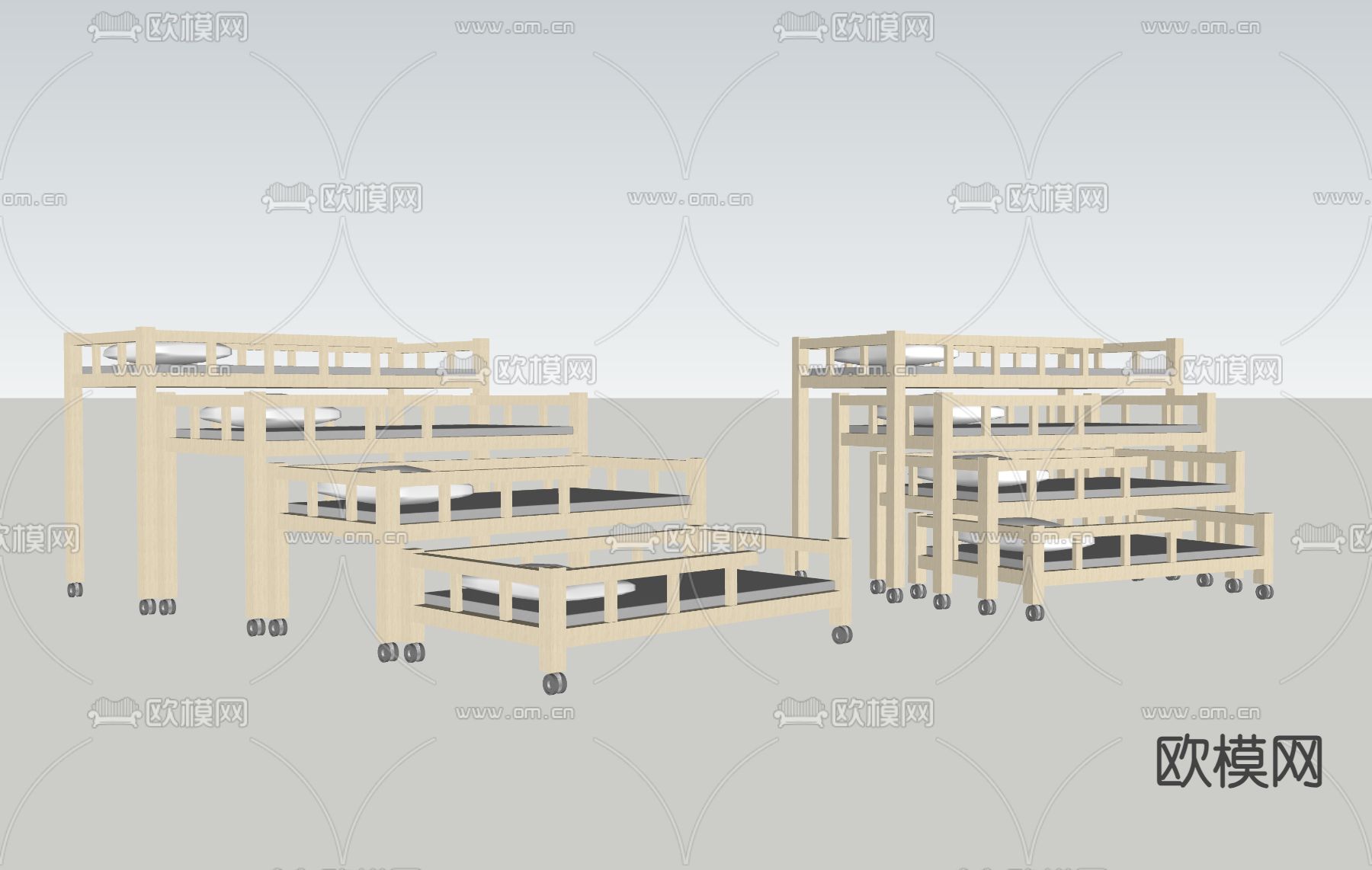 折叠推拉床su模型下载（渲染图1）