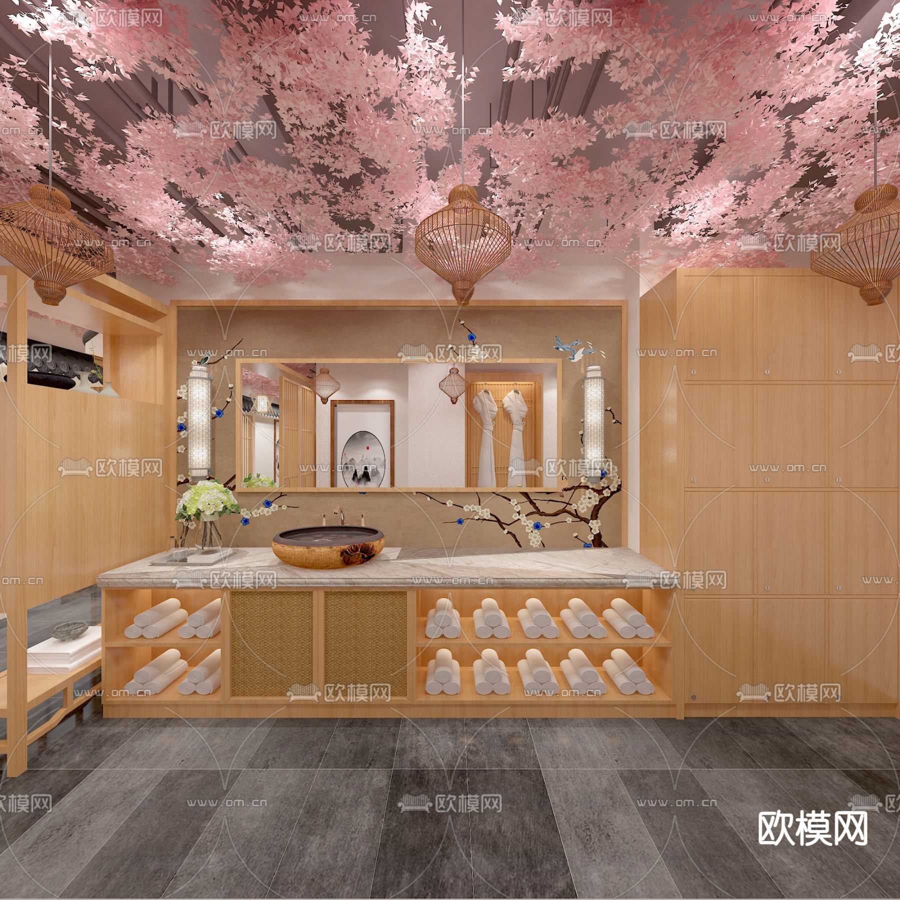 日式足疗店 洗浴店 沐足店3d模型下载（渲染图2）