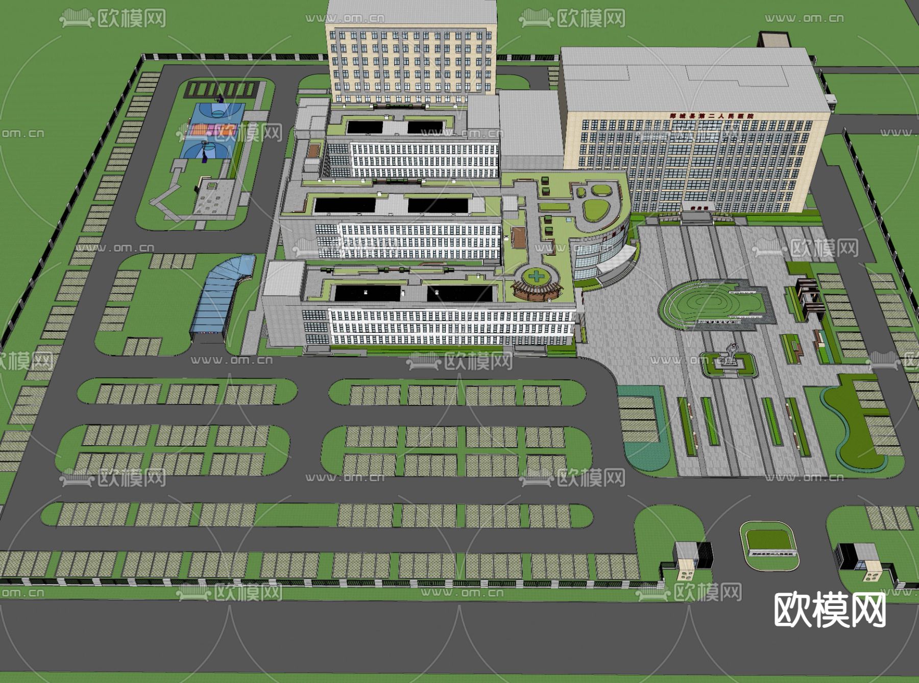 现代医院鸟瞰su模型下载（渲染图1）