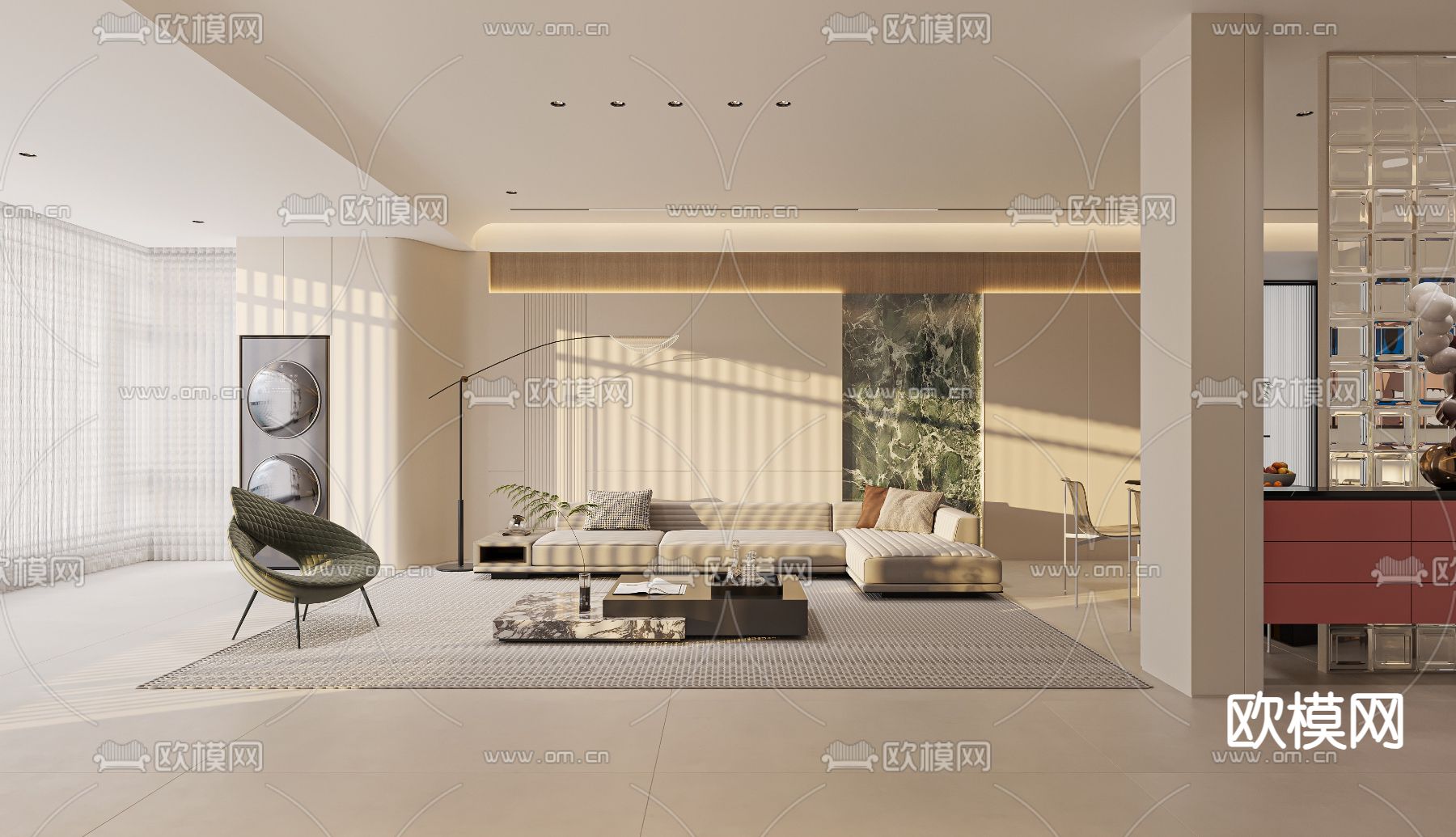 简约客餐厅3d模型下载（渲染图1）