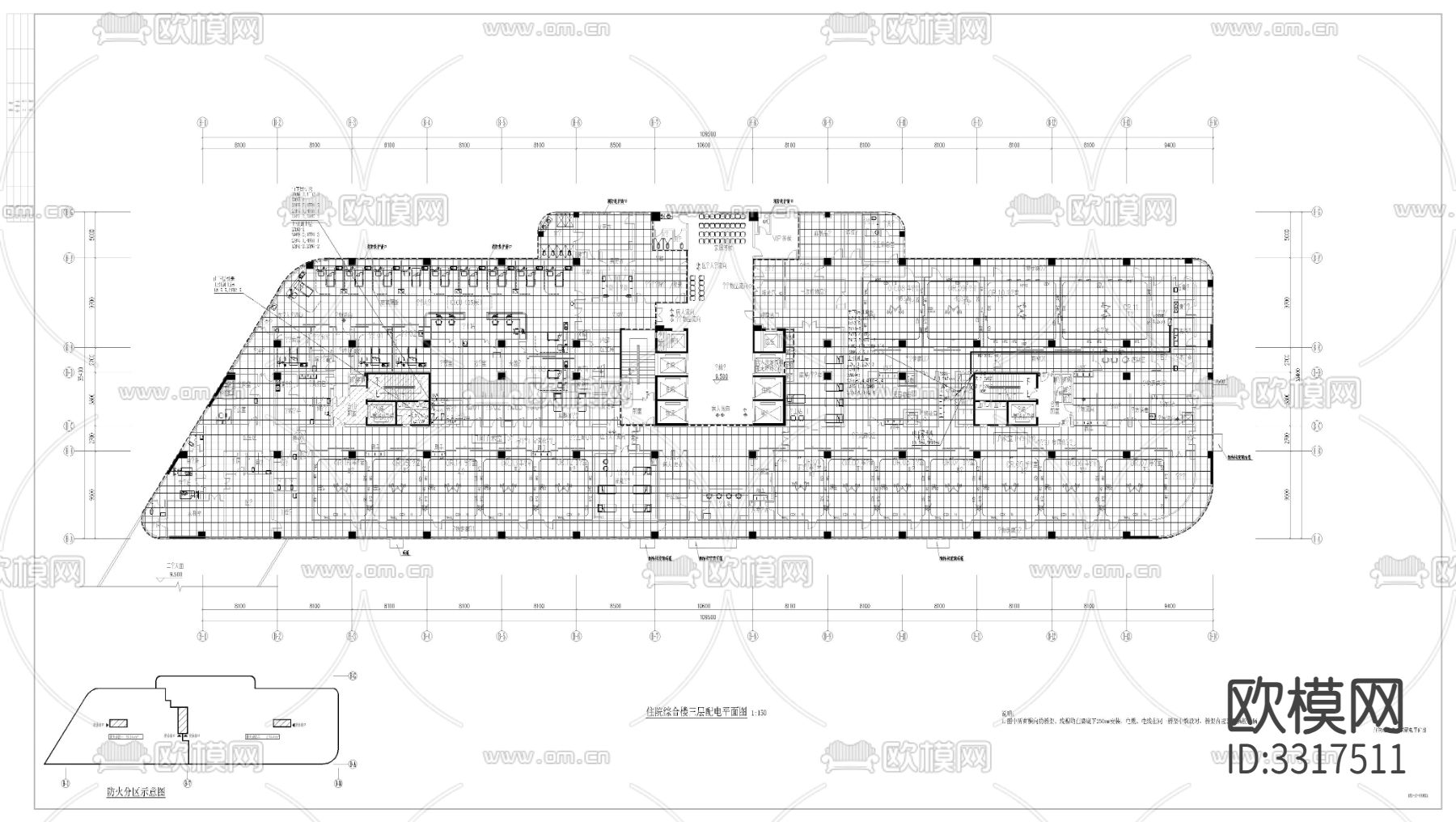 地下室 门诊楼 住院楼电气cad平面图下载（渲染图6）