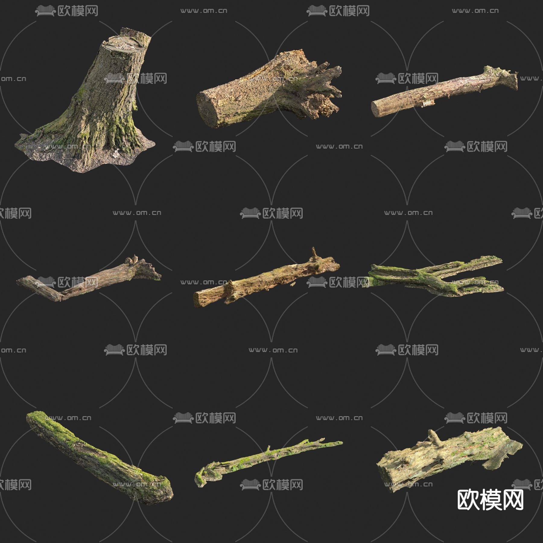 腐木 朽木 枯树桩 枯树枝3d模型下载