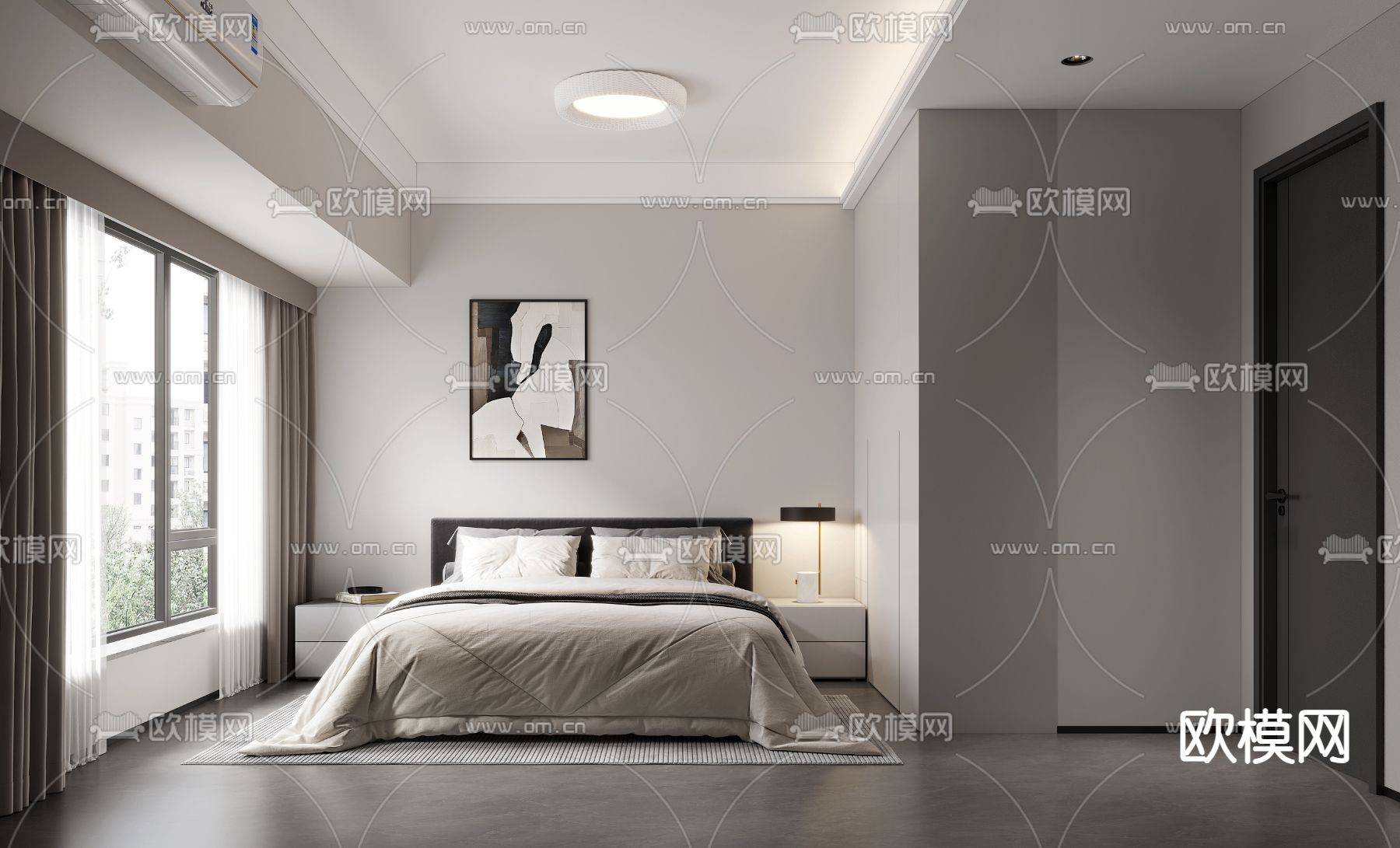 现代卧室 主人房3d模型下载