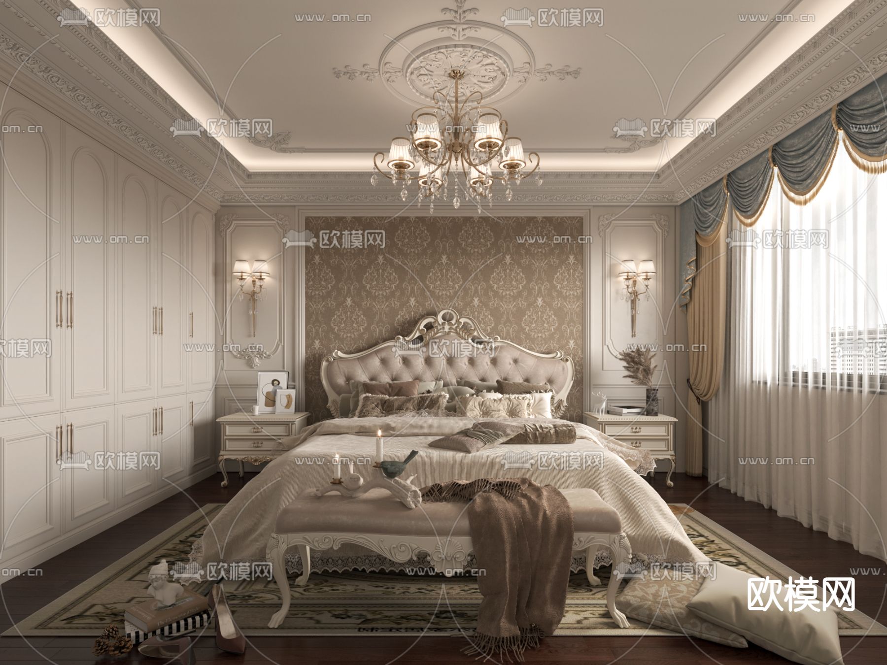 欧式卧室 主卧 主人房3d模型下载