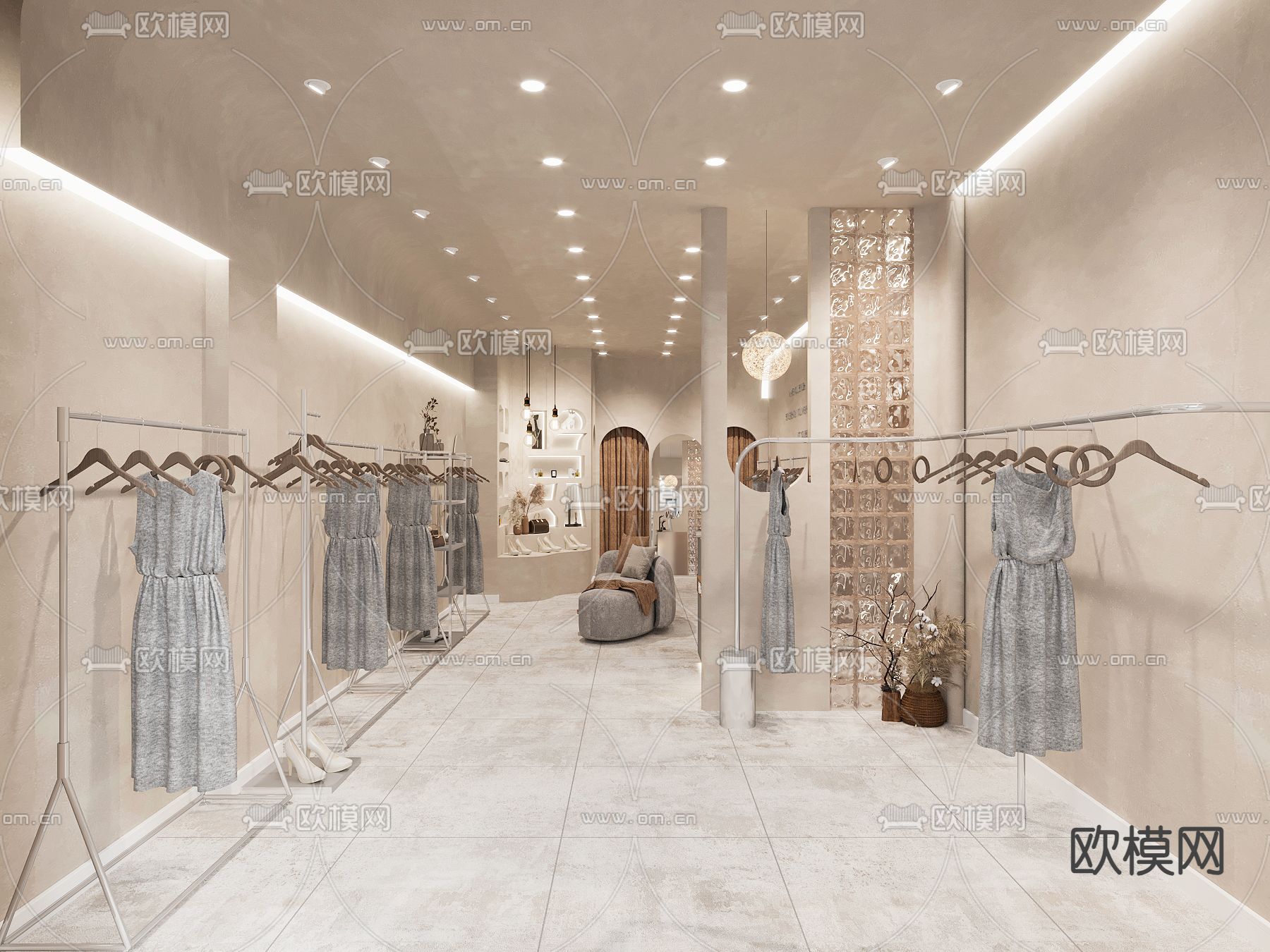 侘寂服装店3d模型下载（渲染图1）