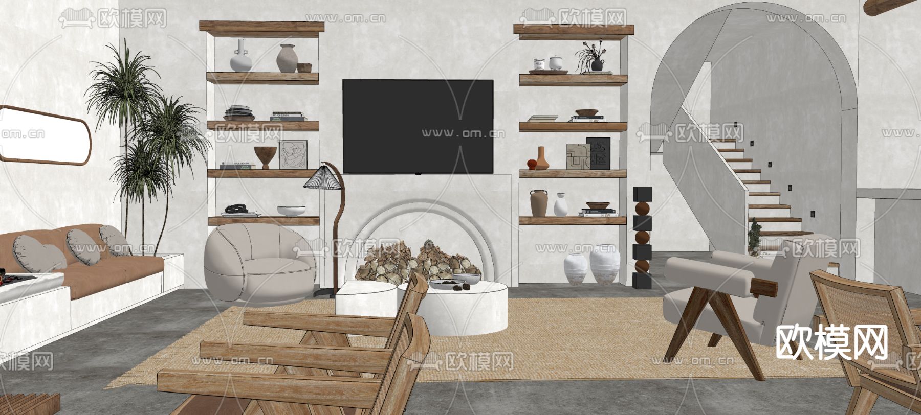 侘寂民宿 接待室 休息区su模型下载（渲染图1）