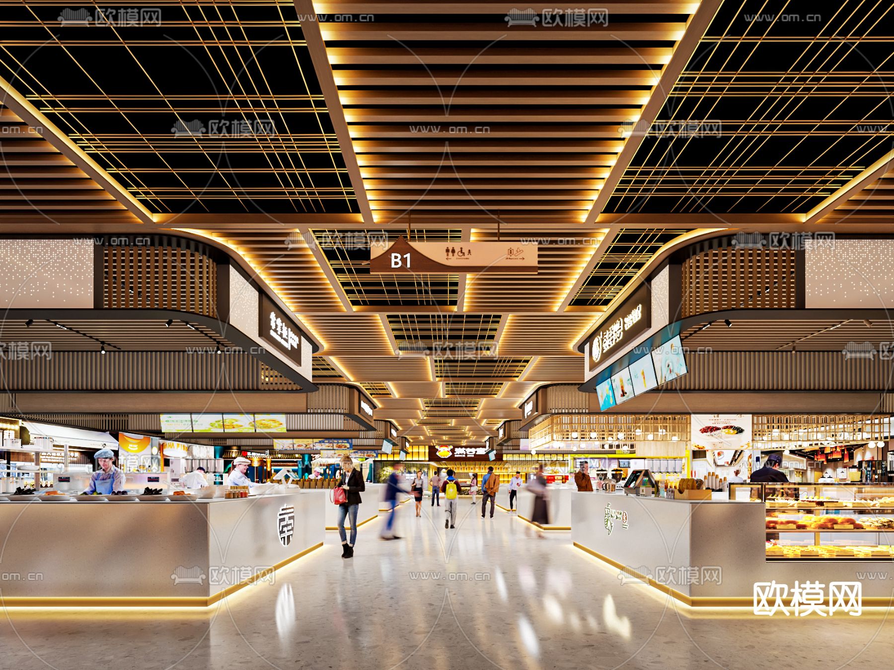 现代商场 美食城档口 美食街3d模型下载