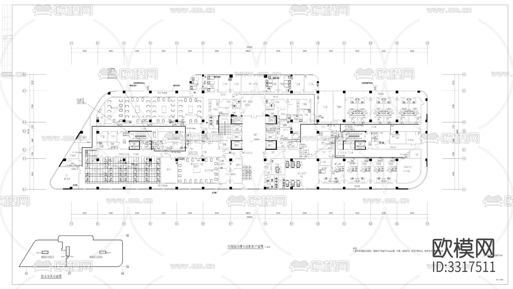 地下室 门诊楼 住院楼电气cad平面图下载（渲染图10）