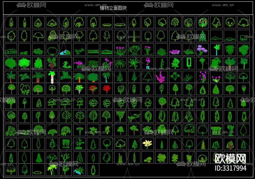 树木灌木立面图块图纸 CAD图库下载