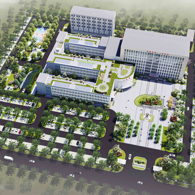  现代医院鸟瞰su模型 