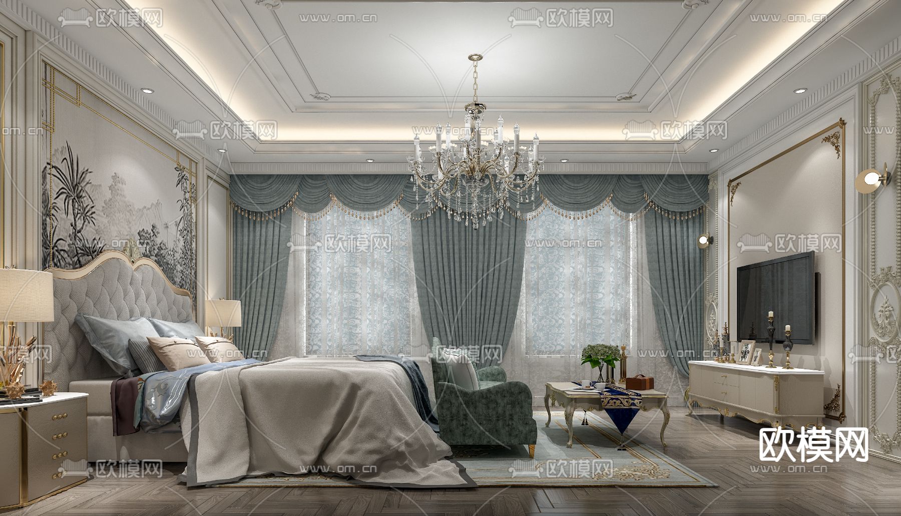 欧式古典卧室 主卧 主人房3d模型下载