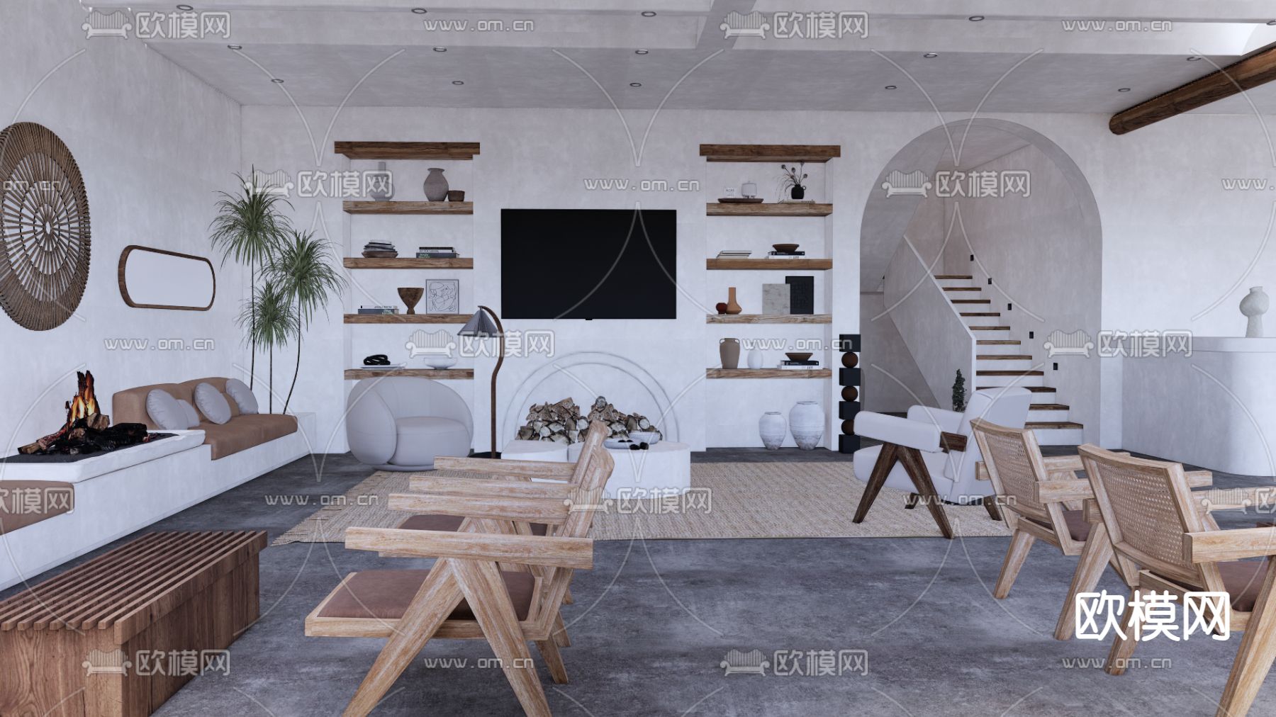 侘寂民宿 接待室 休息区su模型下载（渲染图2）